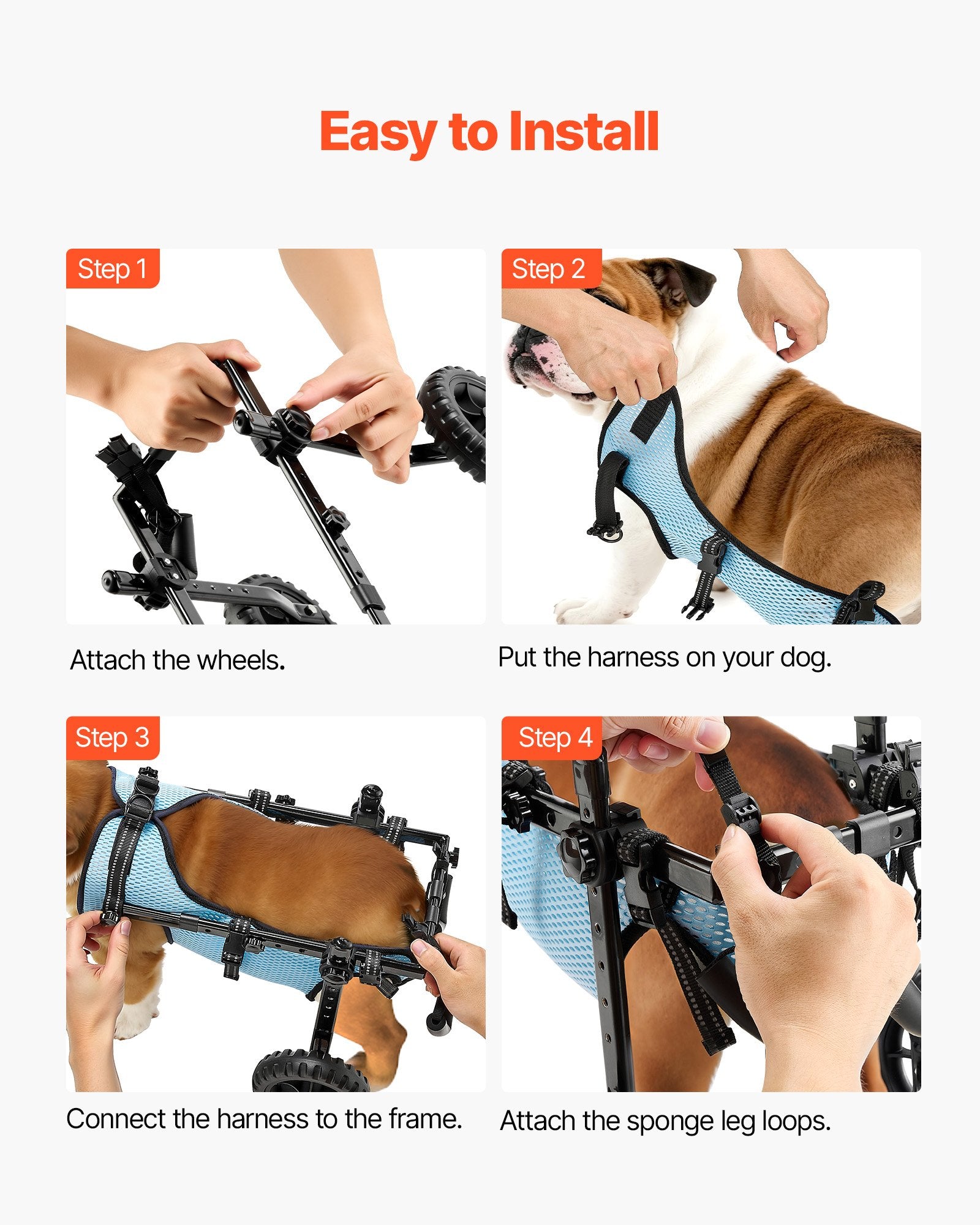 VEVOR Dog Wheelchair for Back Legs, Adjustable 2 Wheels Pet Wheelchair, Lightweight Dog Cart with Shock-Absorbing Wheels, Mobility Support Wheel Chair for Disabled Injured Dogs up to 15kg, Medium