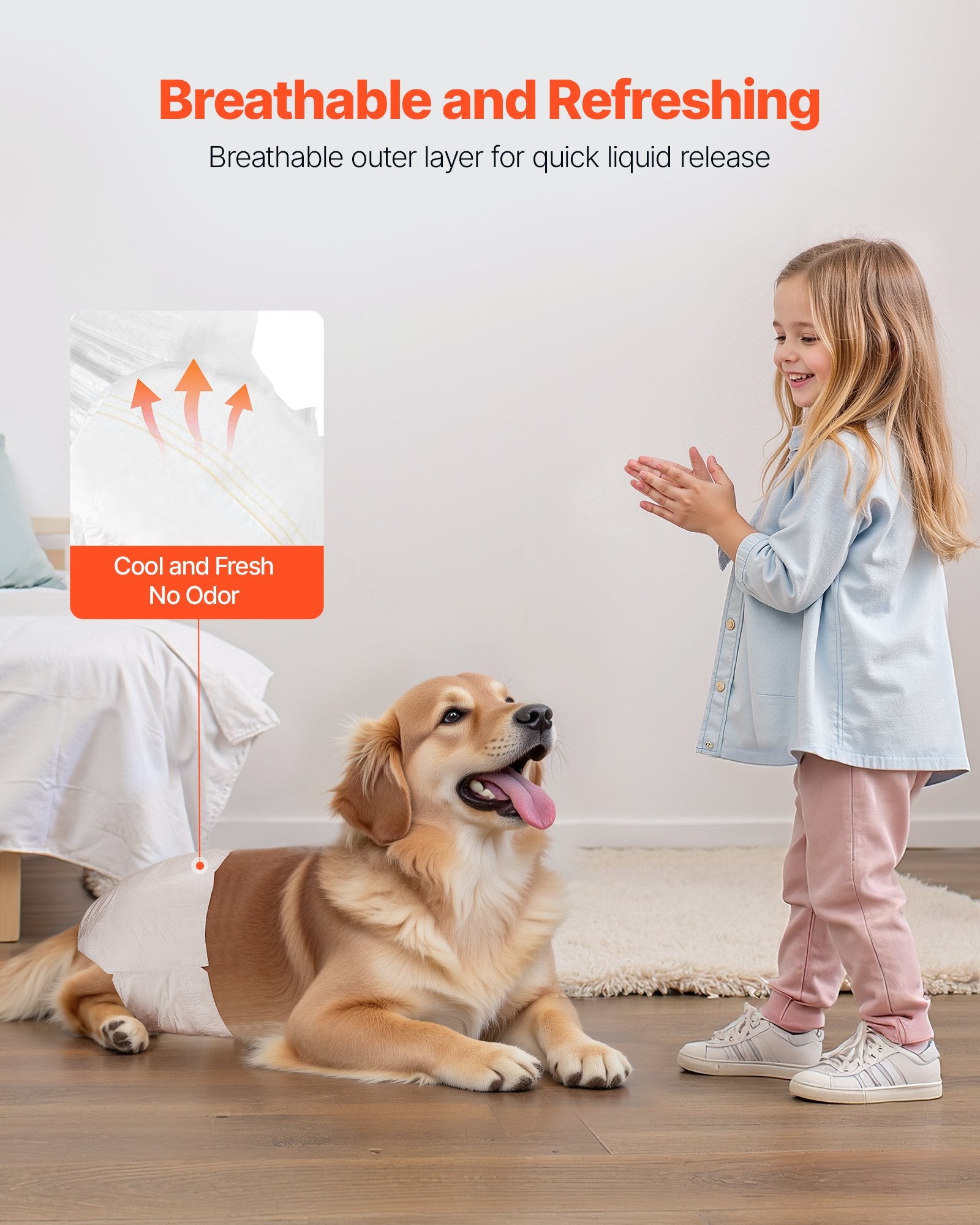 VEVOR Disposable Dog Diapers, Super Absorbent Female Dog Diapers, 360° Leak-Proof Female Doggy Pet Diaper with Wetness Indicator for Heat Period, Training, Incontinence - M, 144 Count (2 Packs of 72)