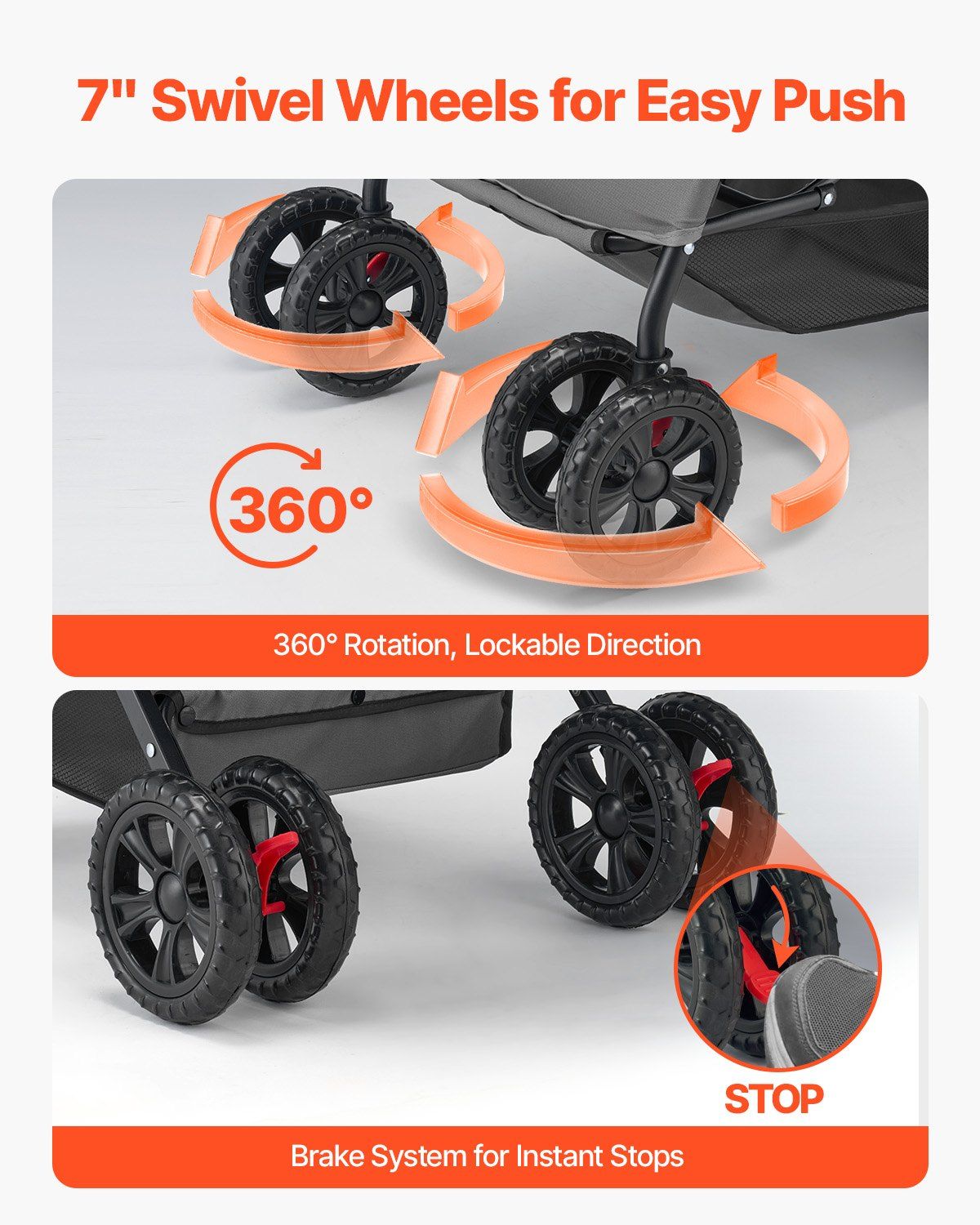 Pet Stroller, 20KG Weight Capacity, Foldable Dog Stroller Cart, 4 Wheels Cats Stroller with Mesh Windows & Revrsible Handle, Portable Pet Carrier Stroller with Brake, for Small to Medium Pets