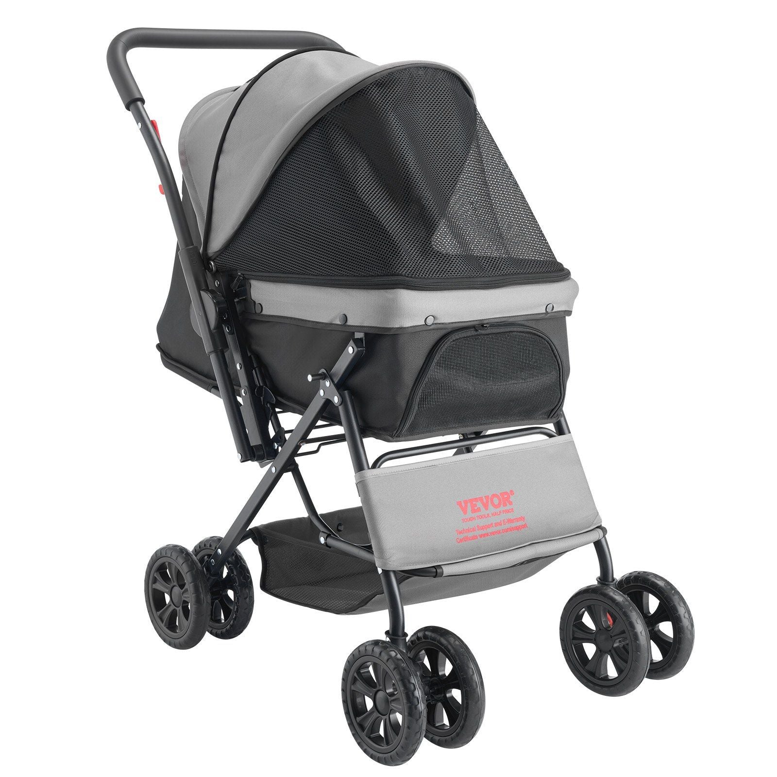 Pet Stroller, 20KG Weight Capacity, Foldable Dog Stroller Cart, 4 Wheels Cats Stroller with Mesh Windows & Revrsible Handle, Portable Pet Carrier Stroller with Brake, for Small to Medium Pets