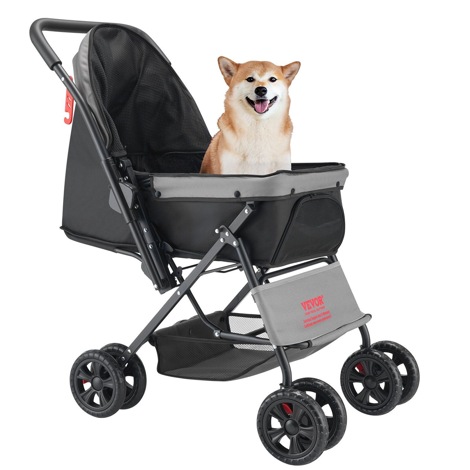 Pet Stroller, 20KG Weight Capacity, Foldable Dog Stroller Cart, 4 Wheels Cats Stroller with Mesh Windows & Revrsible Handle, Portable Pet Carrier Stroller with Brake, for Small to Medium Pets