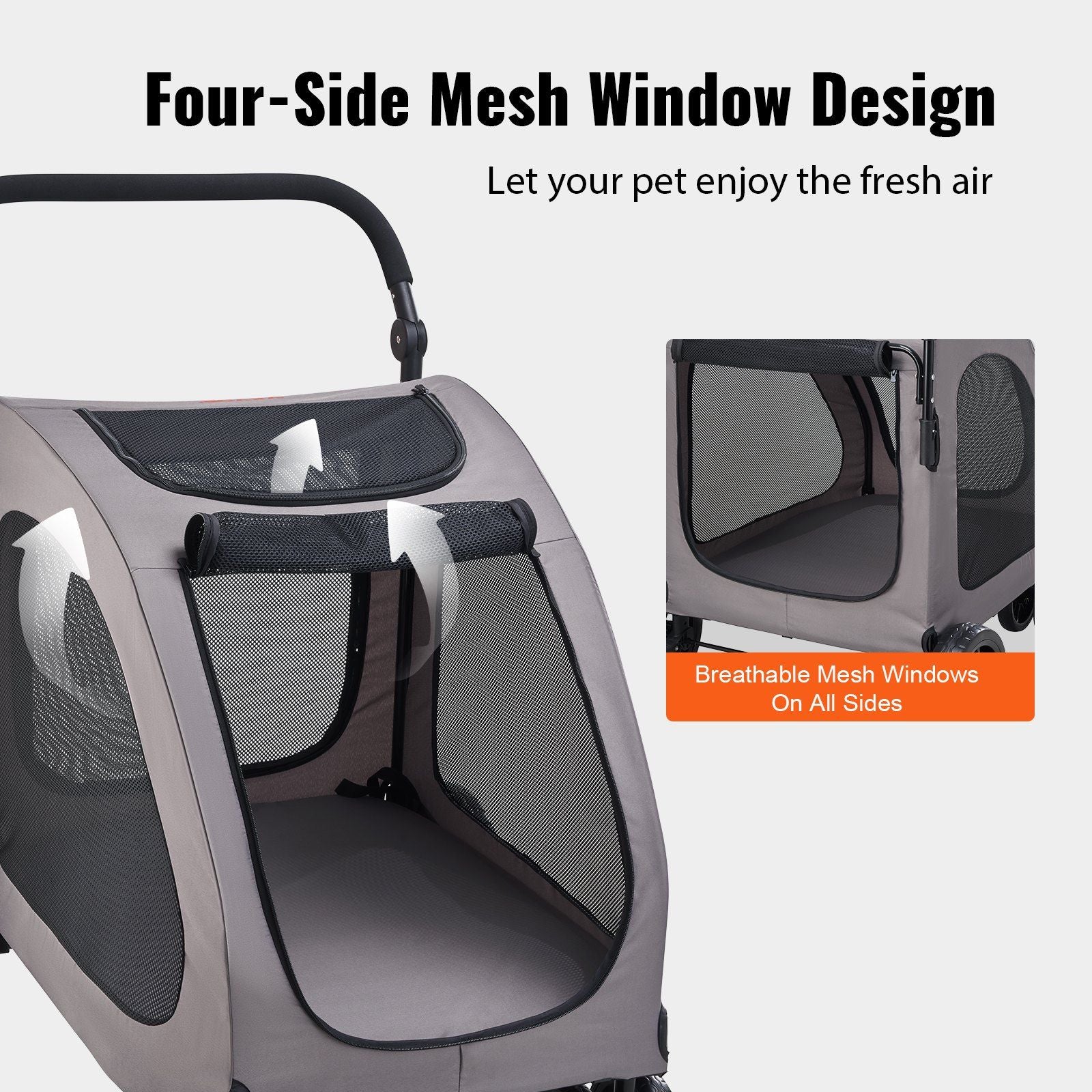Pet Stroller, 4 Wheels Dog Stroller with Brakes, 160lbs Weight Capacity, Portable Puppy Stroller Carrier with Breathable Mesh Windows & Height-Adjustable Height, Animal Stroller for Cats & Dogs