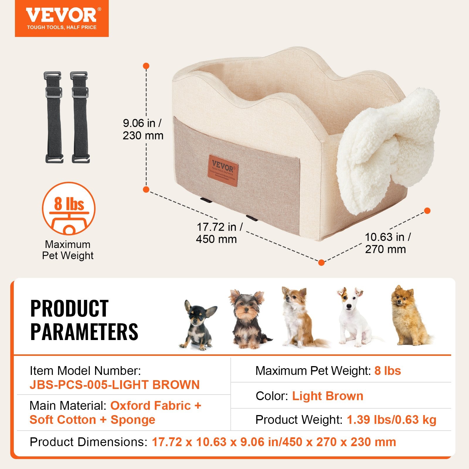 VEVOR Center Console Dog Car Seat Dog Booster Car Seat for Small Dog 3.6 kg