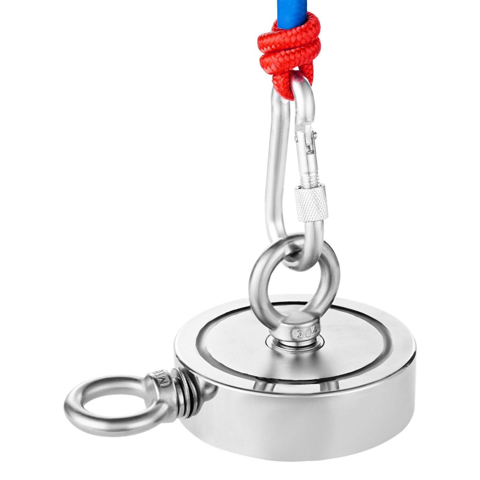 VEVOR 454 Kg Strong Fishing Magnet Kit Double-Sided Pull Force Rope Carabiner