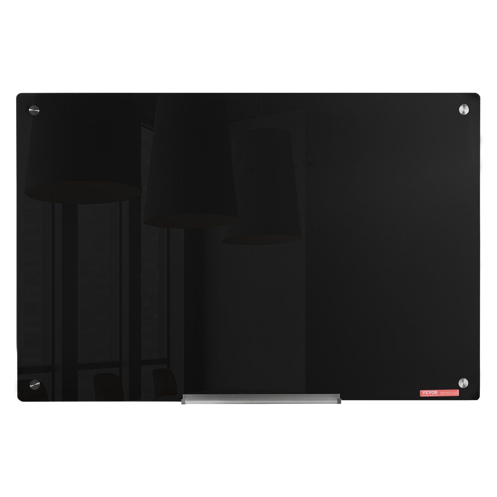 Magnetic Glass Whiteboard, Dry Erase Board 36"x24", Wall-Mounted Large White Glassboard Frameless, with Marker Tray, an Eraser and 2 Markers, Black