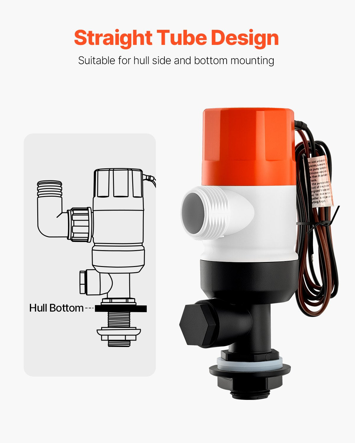 VEVOR Livewell Pump for Boat 12V 500 GPH Livewell Aerator Pump Straight 2 Inlets