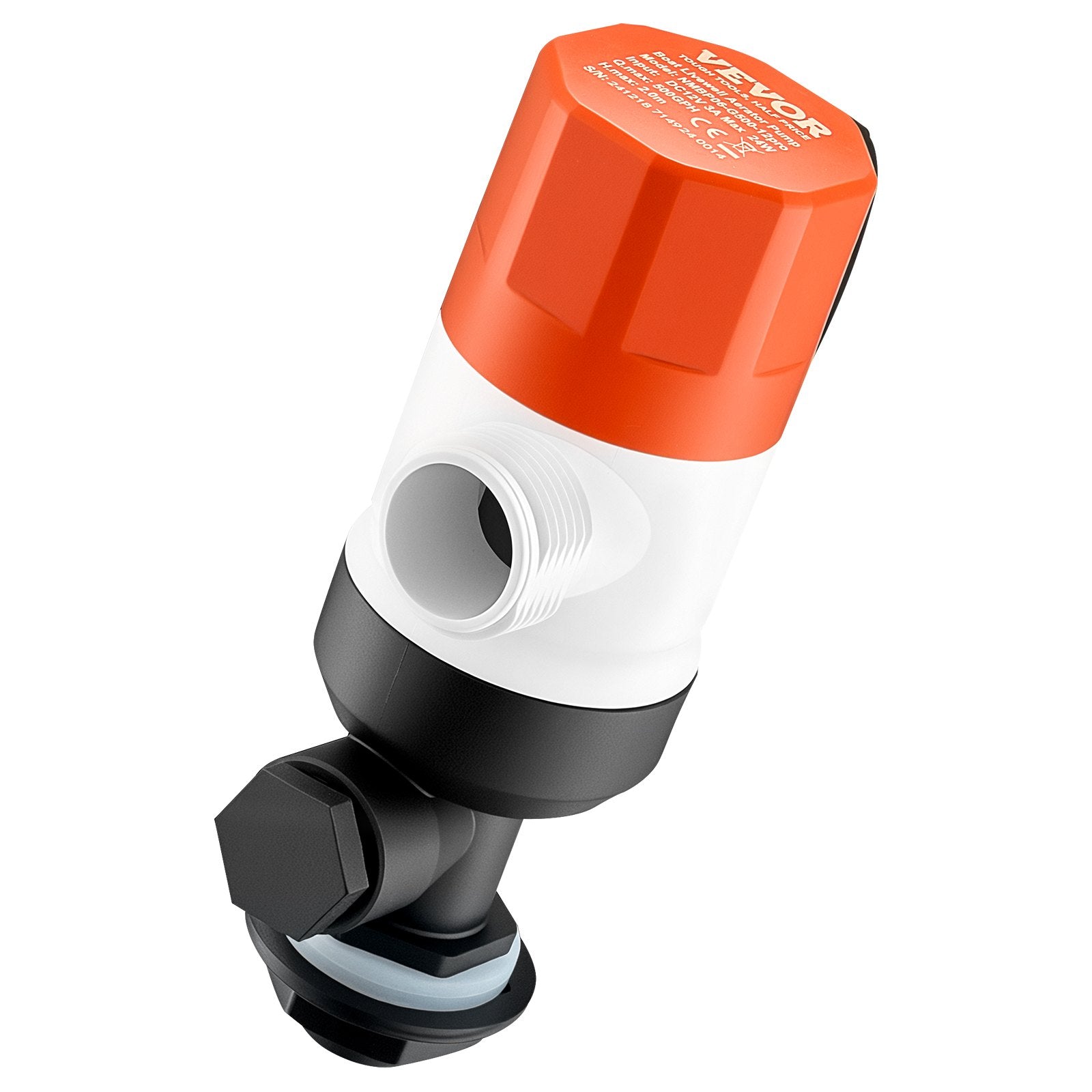 VEVOR Livewell Pump for Boat 12V 500 GPH Livewell Aerator Pump Straight 2 Inlets