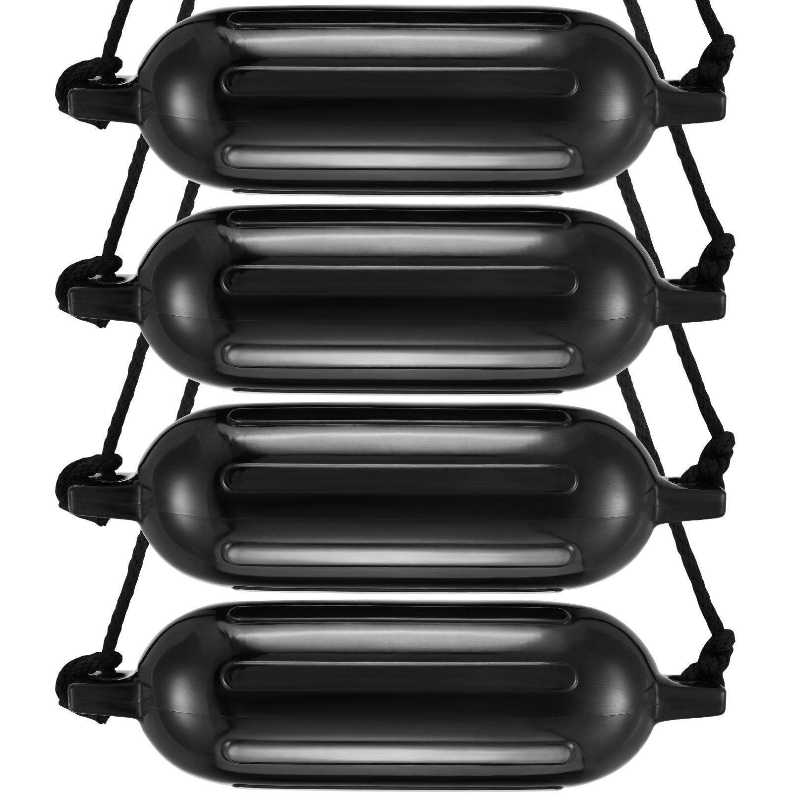 VEVOR Boat Fenders, 6.5" x 23" Boat Bumpers for Docking, Inflatable Ribbed Fender with Center Holes, Marine Boat Dock Fender Bumper with Air Pump, 4 Needles and 4 Ropes and Storage Bag, Black