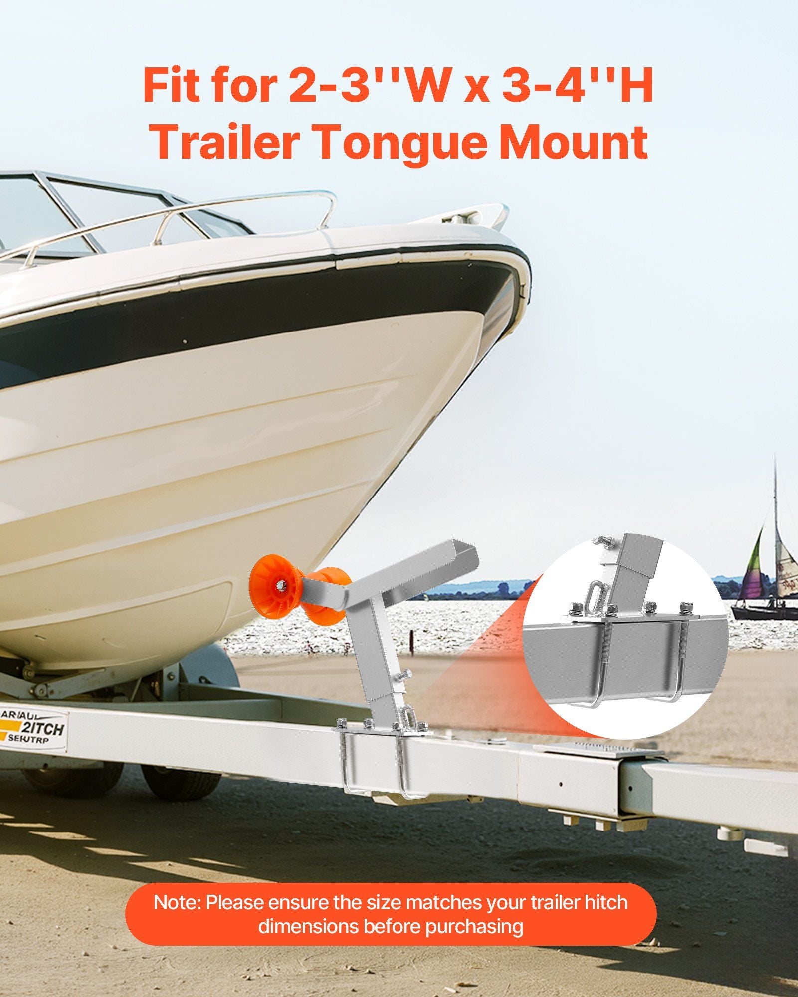 Boat Trailer Winch Stand with Roller, Adjustable Height 365-548 mm, Boat Winch Mount with U-Bolts for 50.8-76.2 mm W x 76.2-101.6 mm H Trailer Tongue, Fit for Jet Ski, Sailboat, Speedboat