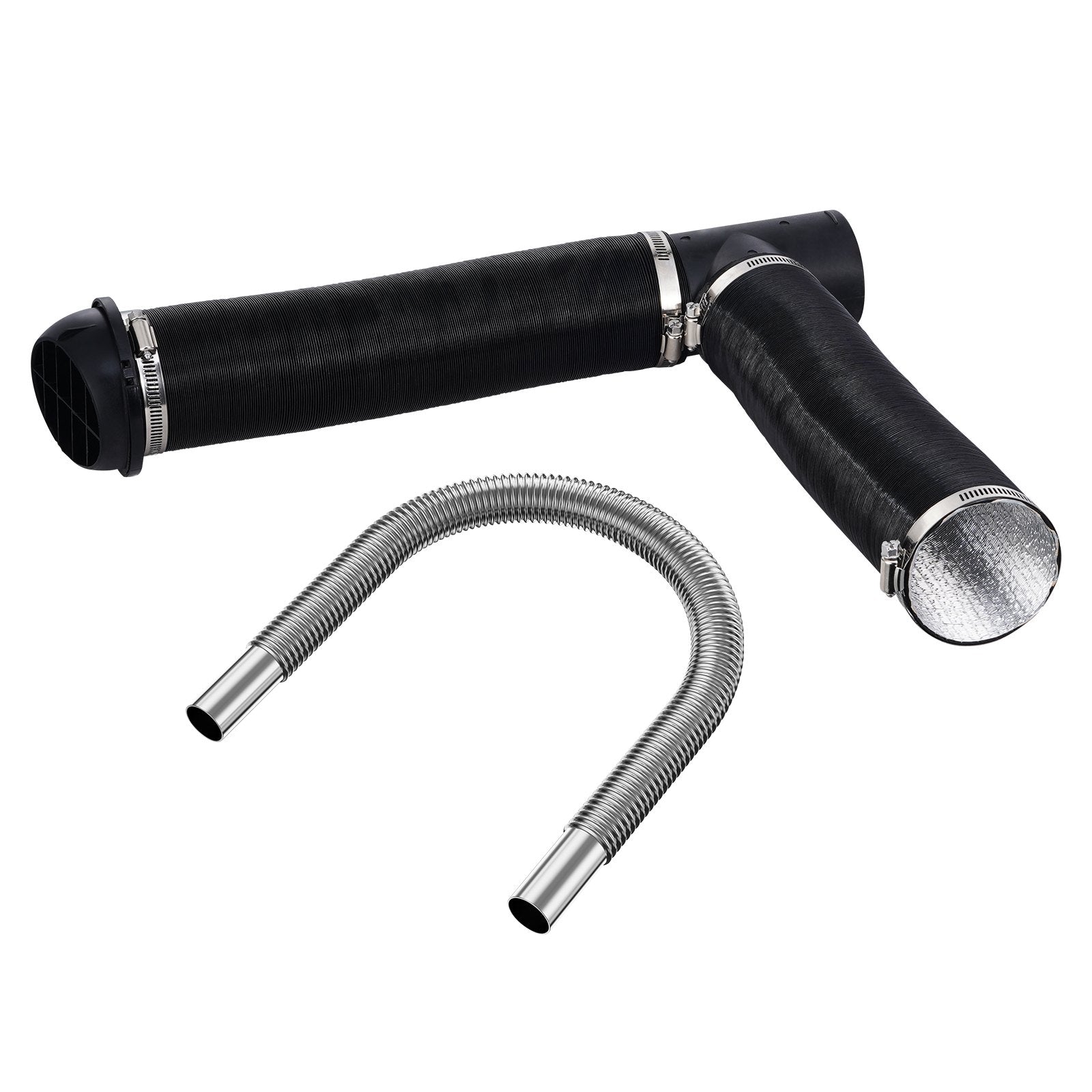 VEVOR Diesel Heater Pipe Ducting Set, 3" Extendable Air Duct Hose, 1" Stainless Steel Exhaust Pipe, 2 Air Vents, Tee Air Outlet Connector and Hose Clamps, for 2KW/5KW/8KW Diesel Parking Heaters