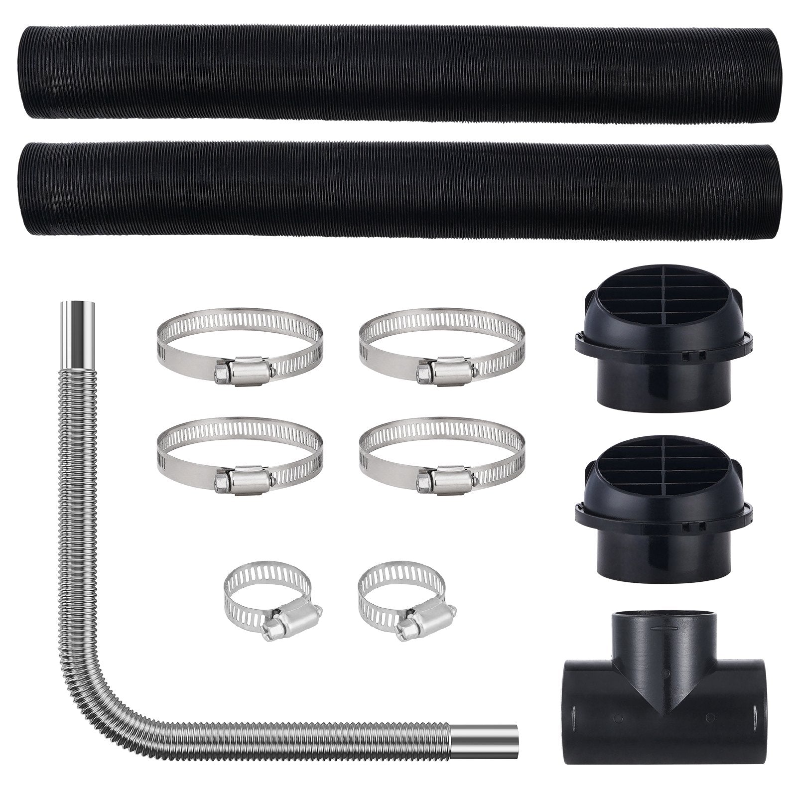 VEVOR Diesel Heater Pipe Ducting Set, 3" Extendable Air Duct Hose, 1" Stainless Steel Exhaust Pipe, 2 Air Vents, Tee Air Outlet Connector and Hose Clamps, for 2KW/5KW/8KW Diesel Parking Heaters