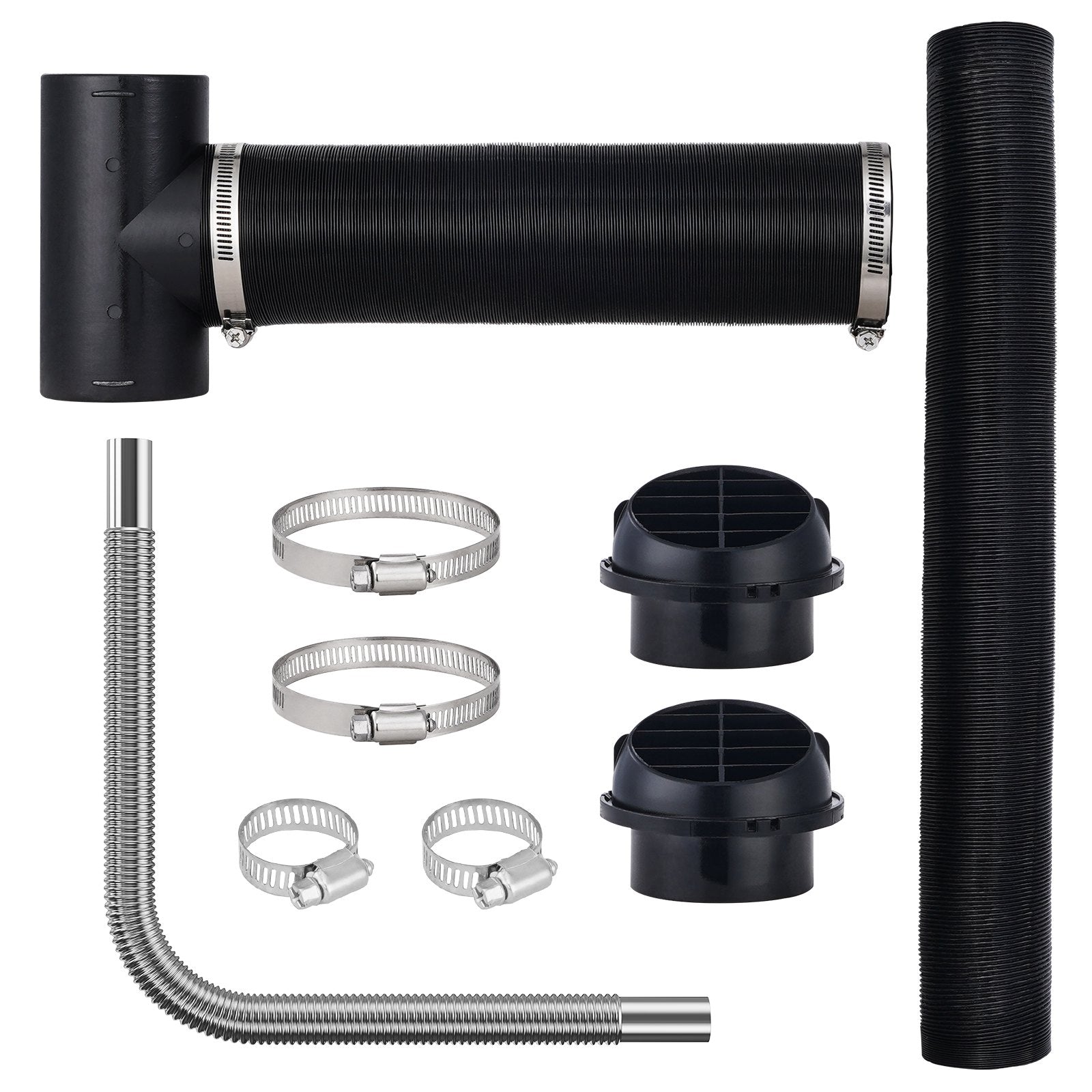 VEVOR Diesel Heater Pipe Ducting Set, 3" Extendable Air Duct Hose, 1" Stainless Steel Exhaust Pipe, 2 Air Vents, Tee Air Outlet Connector and Hose Clamps, for 2KW/5KW/8KW Diesel Parking Heaters