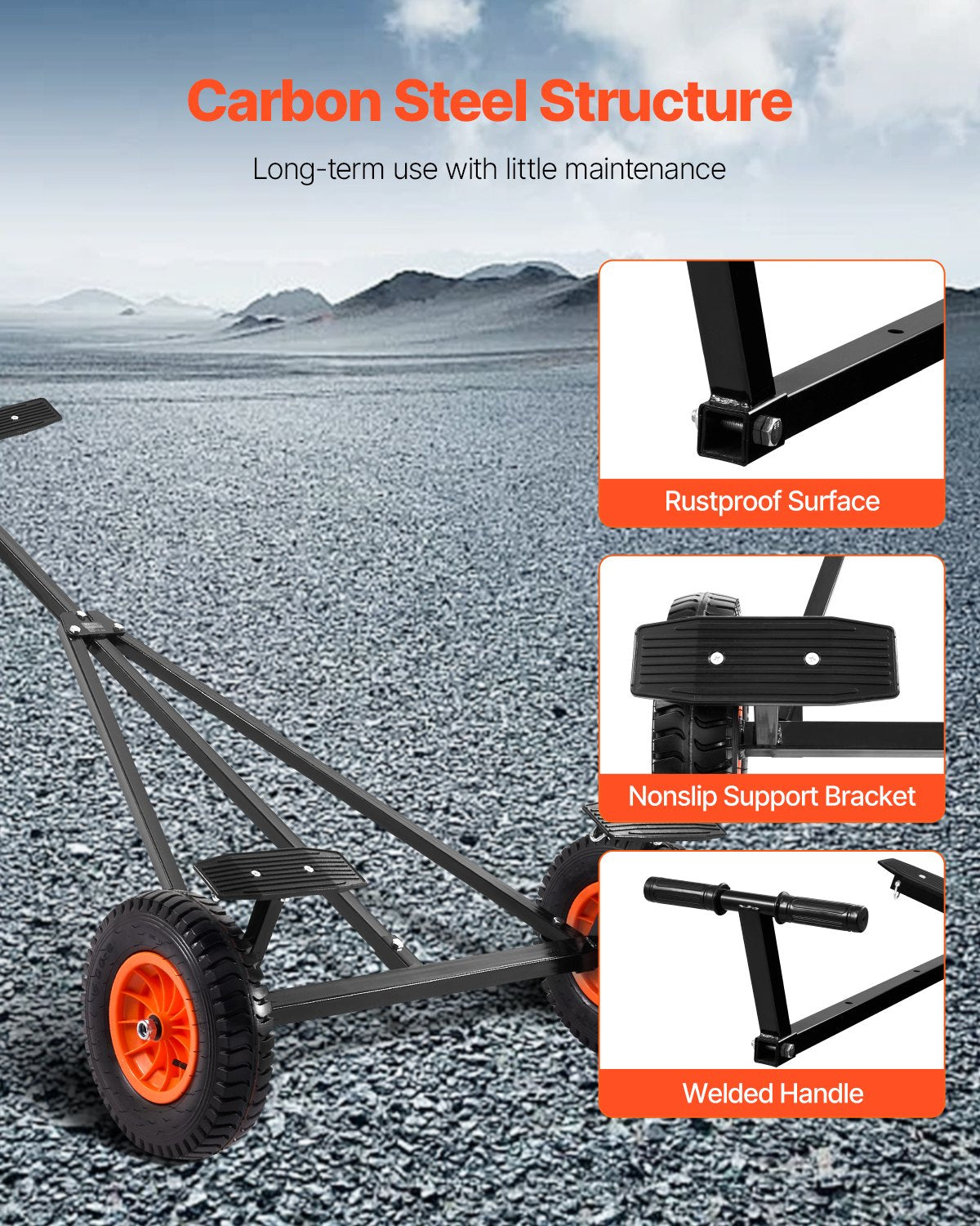 420lbs Boat Trailer Dolly Mover Adjustable Length with 15.7 in Pneumatic Tires