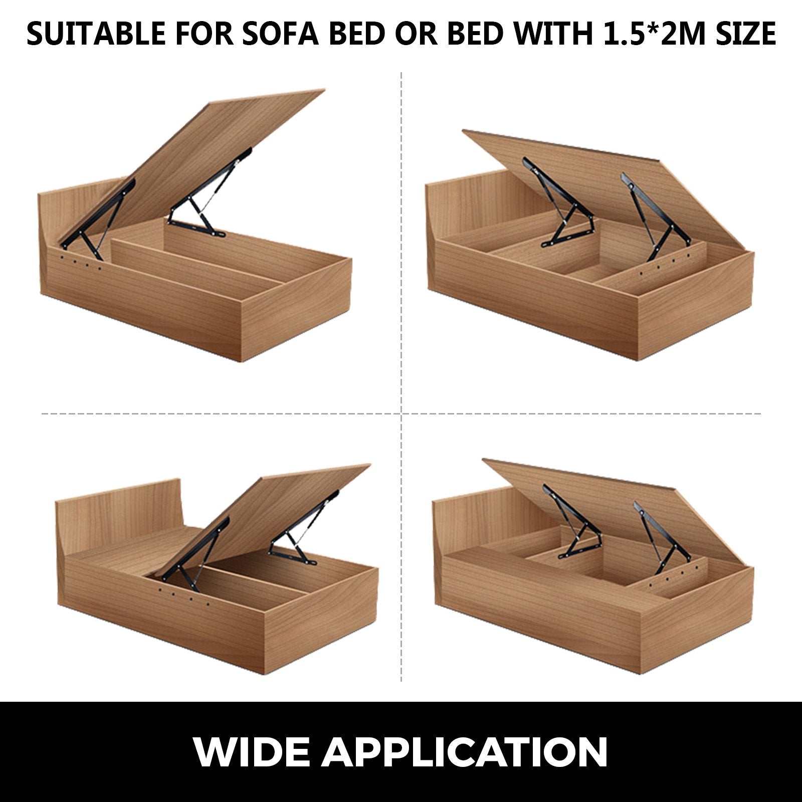 VEVOR Pair of 5FT Pneumatic Mechanism Heavy Duty Gas Spring Kit for Box Bed Sofa Storage Space Saving DIY Project Lifter Lift Up Hardware Black