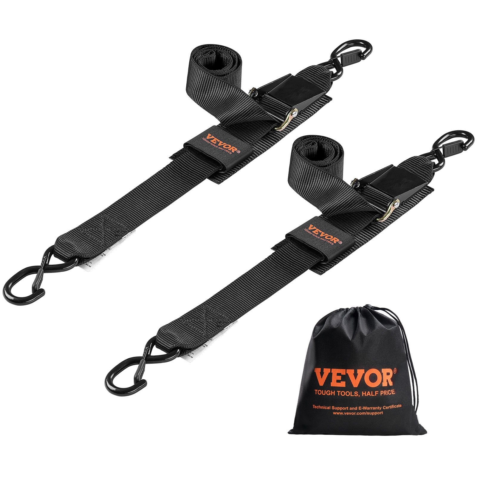 VEVOR Retractable Ratchet Straps, 5.08 cm x 121.92 cm Ratchet Tie Down Straps with Security Lock S Hooks, 2 Pack Heavy Duty Ratchet Straps with 680.4 kg Break Strength, for Trailers, Vehicles, Boat