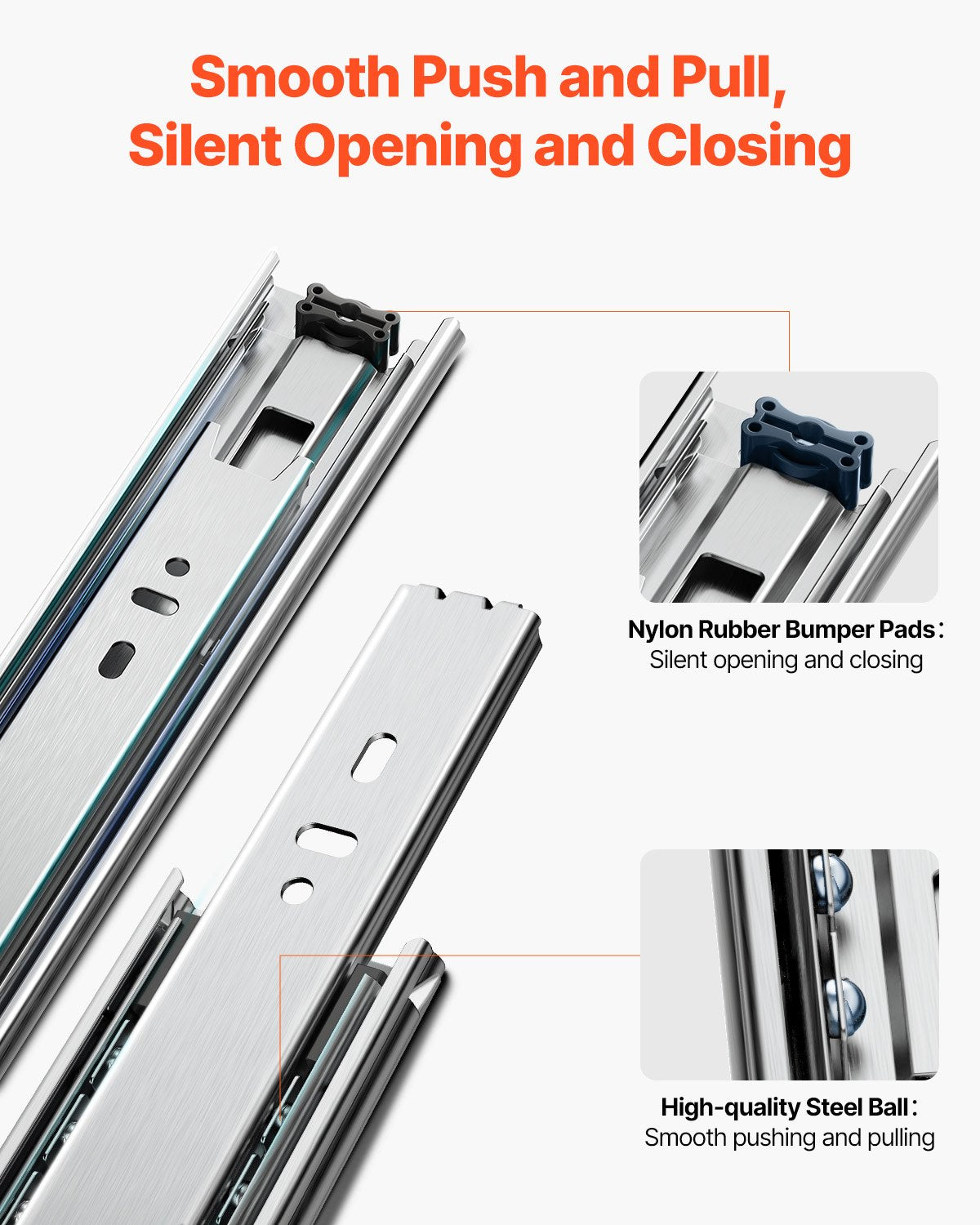 VEVOR Drawer Slides, 18 inch, 10 Pairs Full Extension Ball Bearing Cabinet Rails, 100 LB Load Capacity Heavy Duty Side Mount Dresser Drawer Slides, Drawer Track Runners for Kitchen DIY Replacement