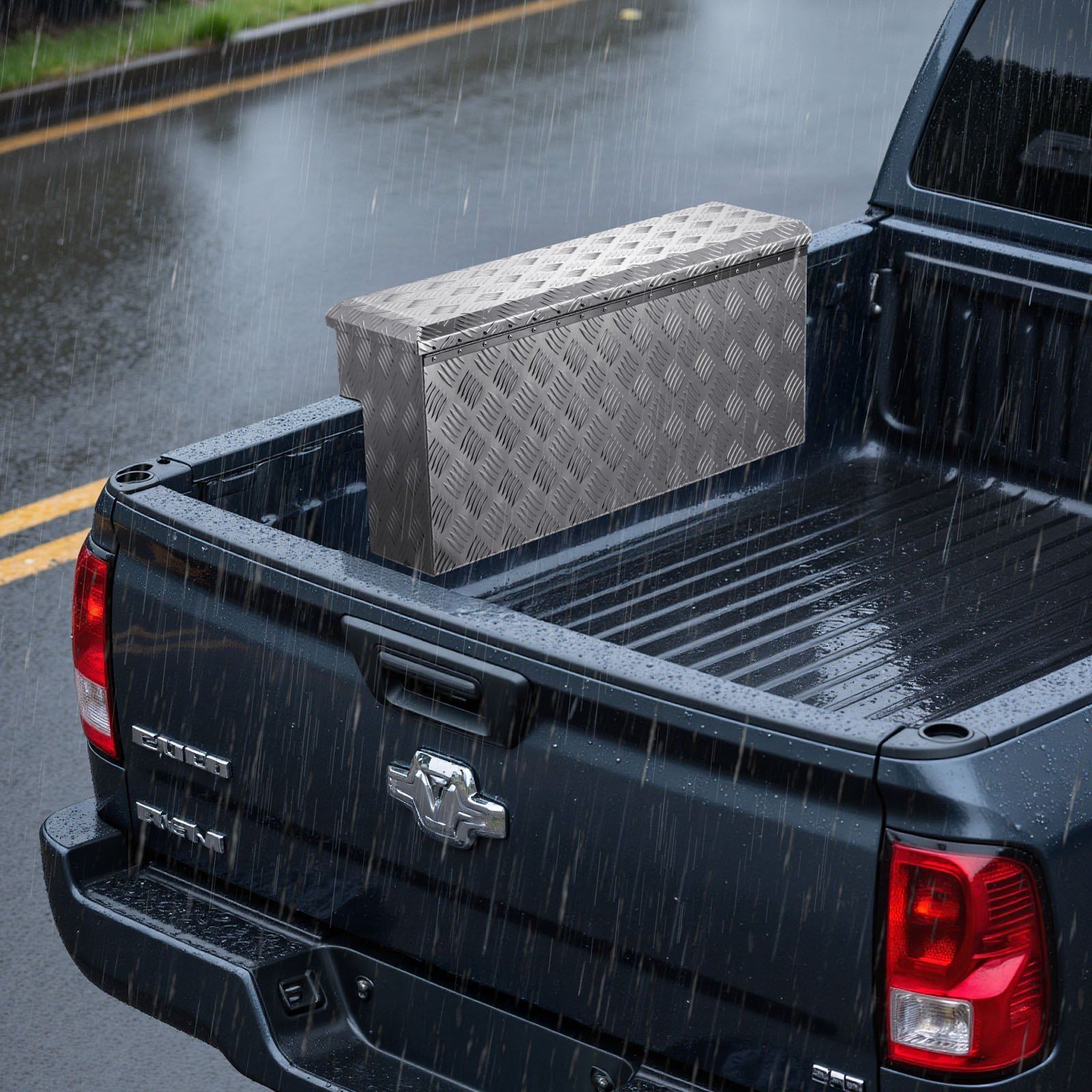 Truck Bed Tool Box, Heavy Duty Aluminum Tool Box with Tread Patterns, Storage Toolbox Chest Organizer with Lock and Key, Ideal for Pickup, Truck Bed, RV, Trailer, 864 x 305 x 390 mm, Silver