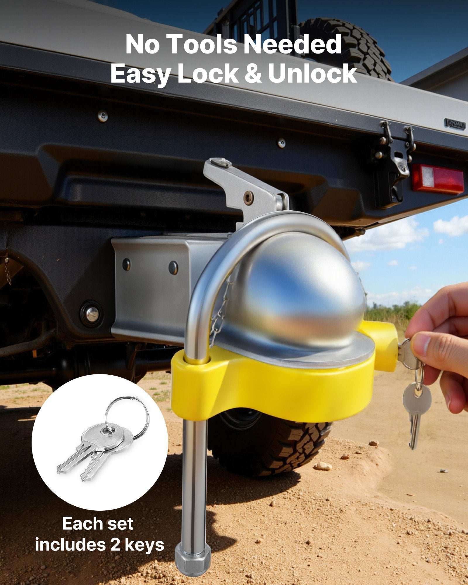 VEVOR Trailer Hitch Lock Kit, Fits for 46 mm, 50.8 mm, 58.7 mm Couplers, Heavy-Duty Anti-Theft Trailer Ball Lock with Keys, Prying-Resistant, Adjustable Height Design for RVs, Boats, Trailers