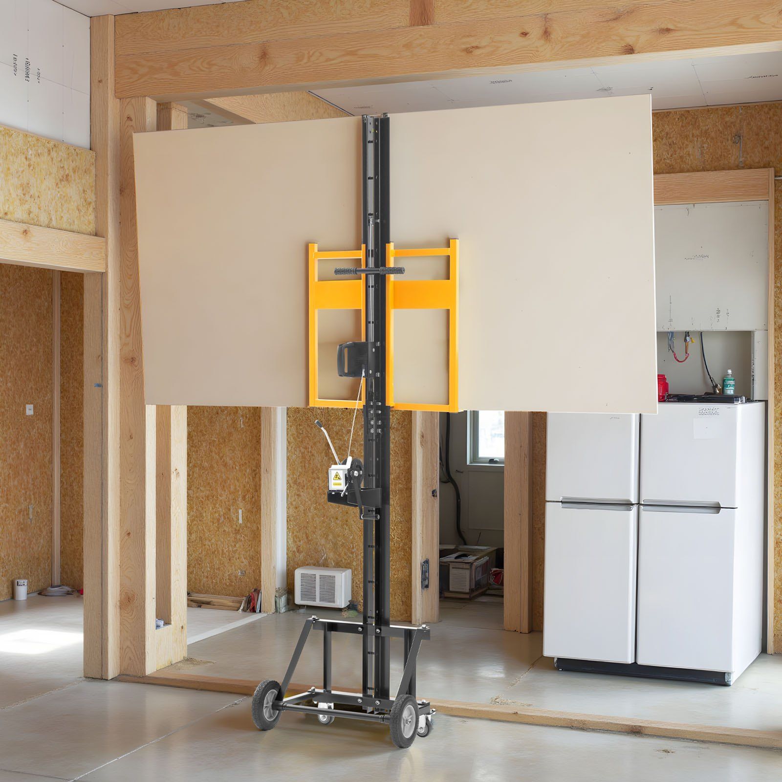 Drywall Lift, Heavy-Duty 68 kg Sheetrock Hoist for Wall Installation, One Person Drywall Installation, 1219x4878 mm Max. Panel Vertical Lifter with Wheels, Easy Transport (Yellow)