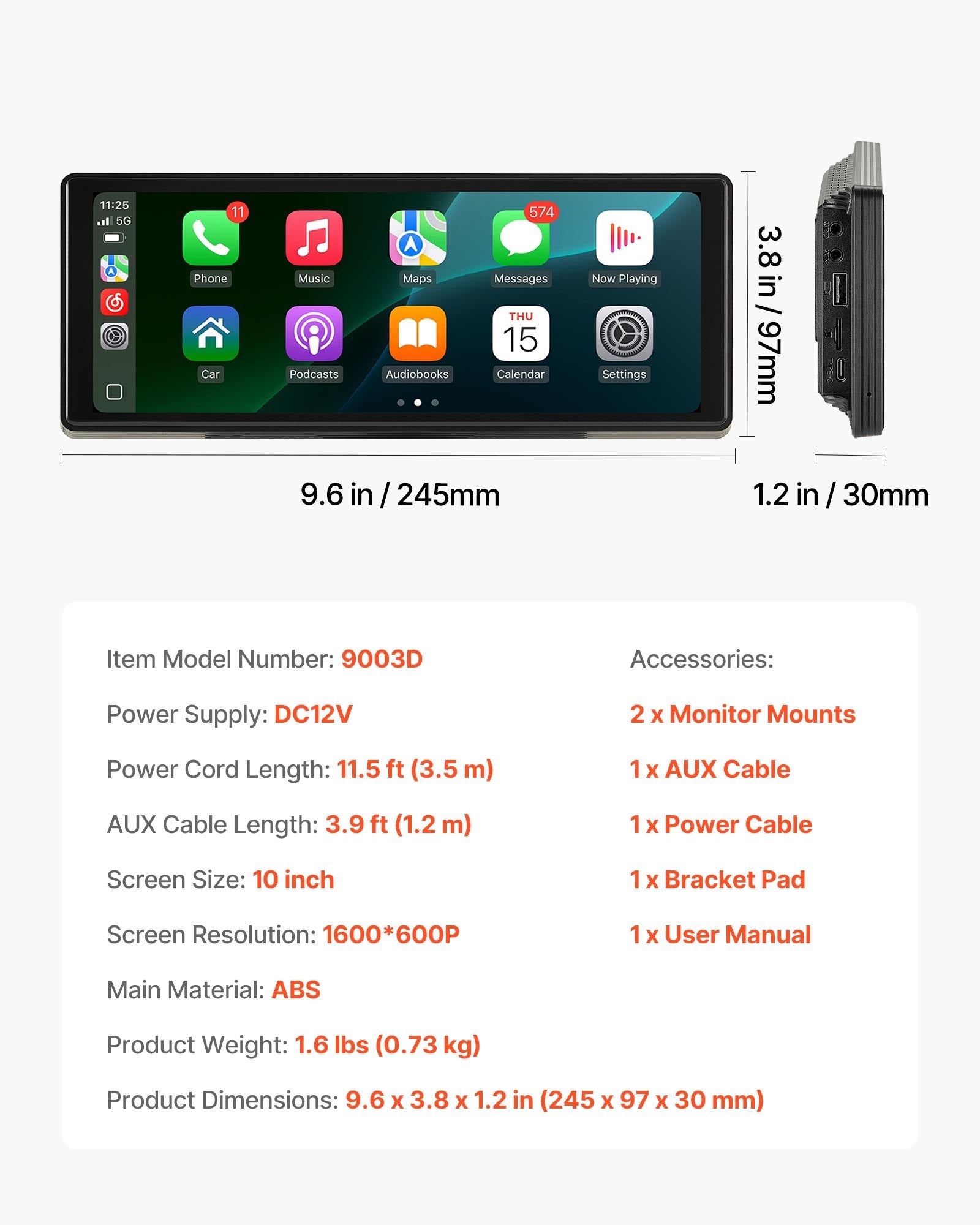 VEVOR Car Stereo Radio CarPlay Touchscreen 254 mm Apple Android Auto Bluetooth