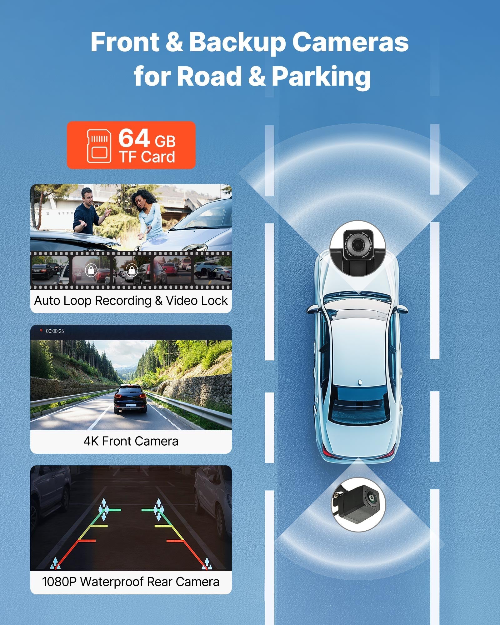 VEVOR Car Stereo Radio CarPlay Touchscreen 254mm Apple Android Front/Rear Camera