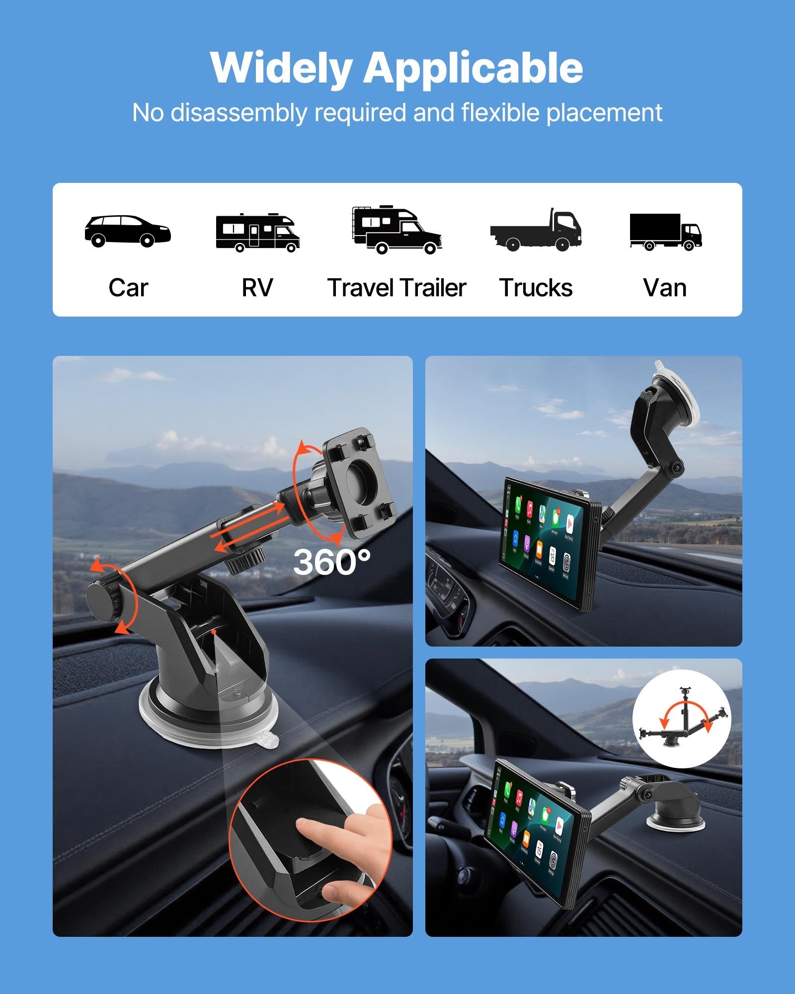 VEVOR Car Stereo Radio CarPlay Touchscreen 254mm Apple Android Front/Rear Camera