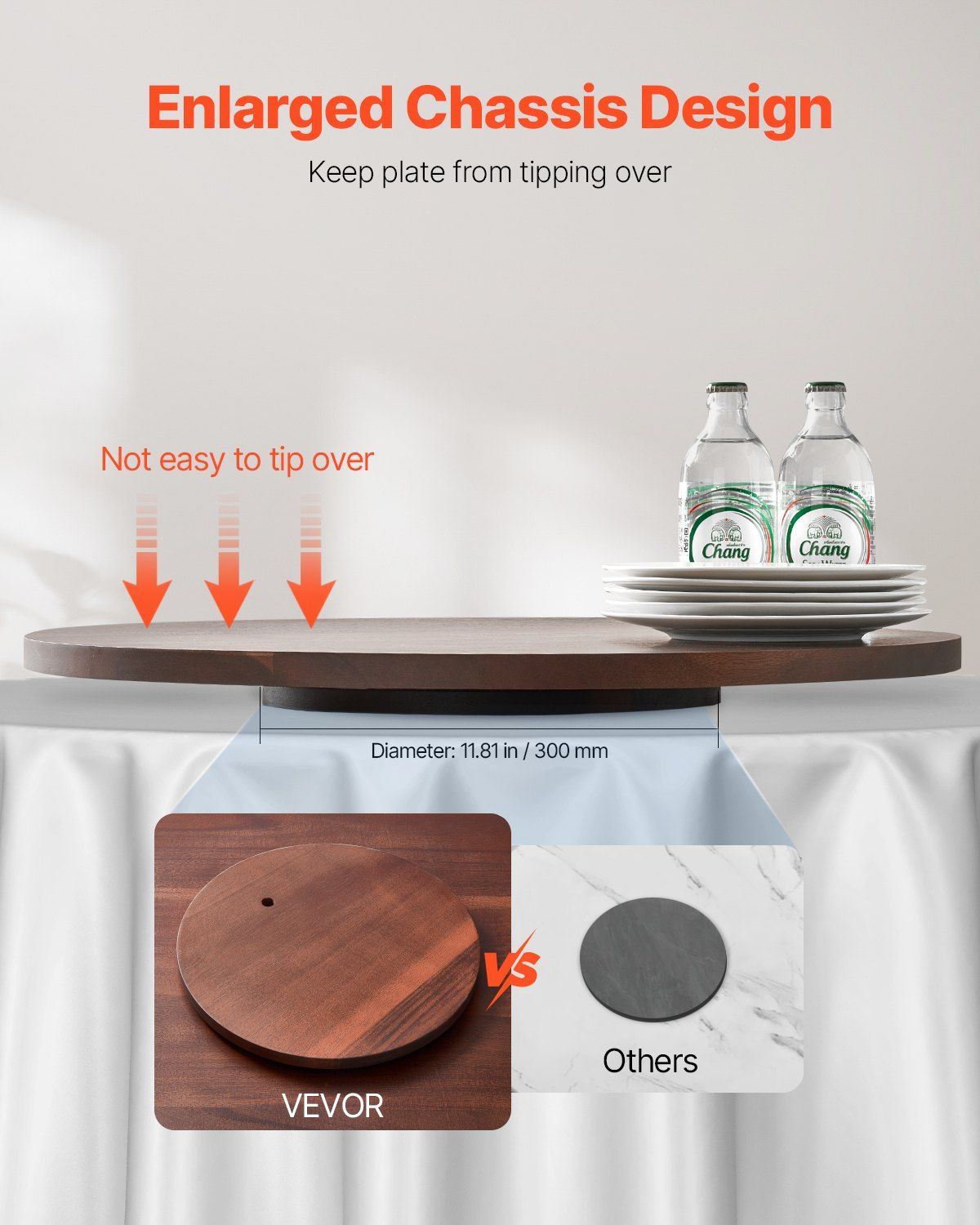 61 cm Wood Lazy Susan Turntable, 360° Rotation Round Clear Tabletop Rotating Tray, Acacia Wood Dining Table Centerpiece, Smooth and Silent Spin, for Family Gatherings, Banquets and Weddings