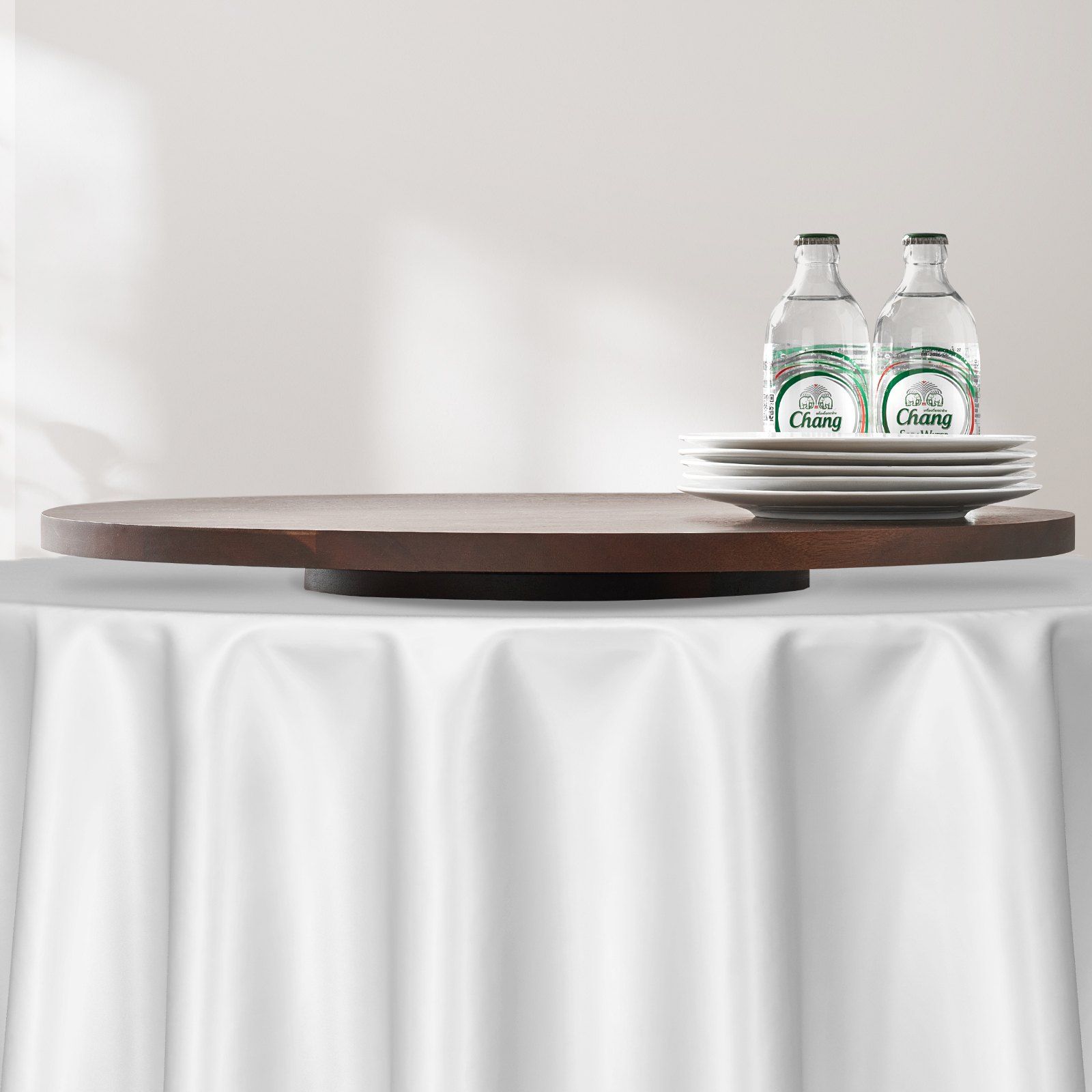 61 cm Wood Lazy Susan Turntable, 360° Rotation Round Clear Tabletop Rotating Tray, Acacia Wood Dining Table Centerpiece, Smooth and Silent Spin, for Family Gatherings, Banquets and Weddings