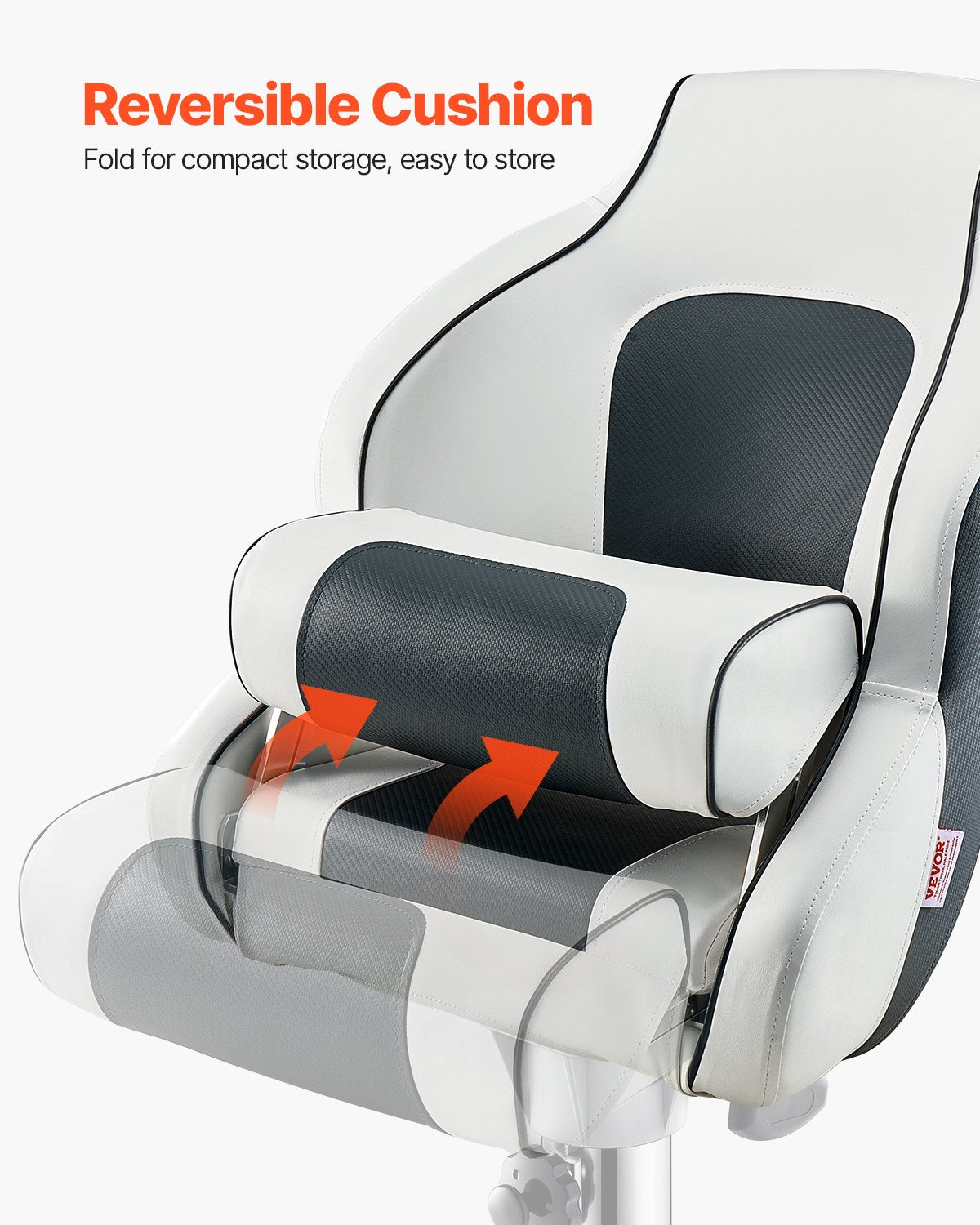 VEVOR Boat Seat, High Backrest, Flip Up Boat Seat Captain Bucket Seat with Thickened Sponge Cushion & Waterproof PVC Leather, Ergonomic Design, Folding Boat Seat for Boats, Yachts, Ships, White & Grey