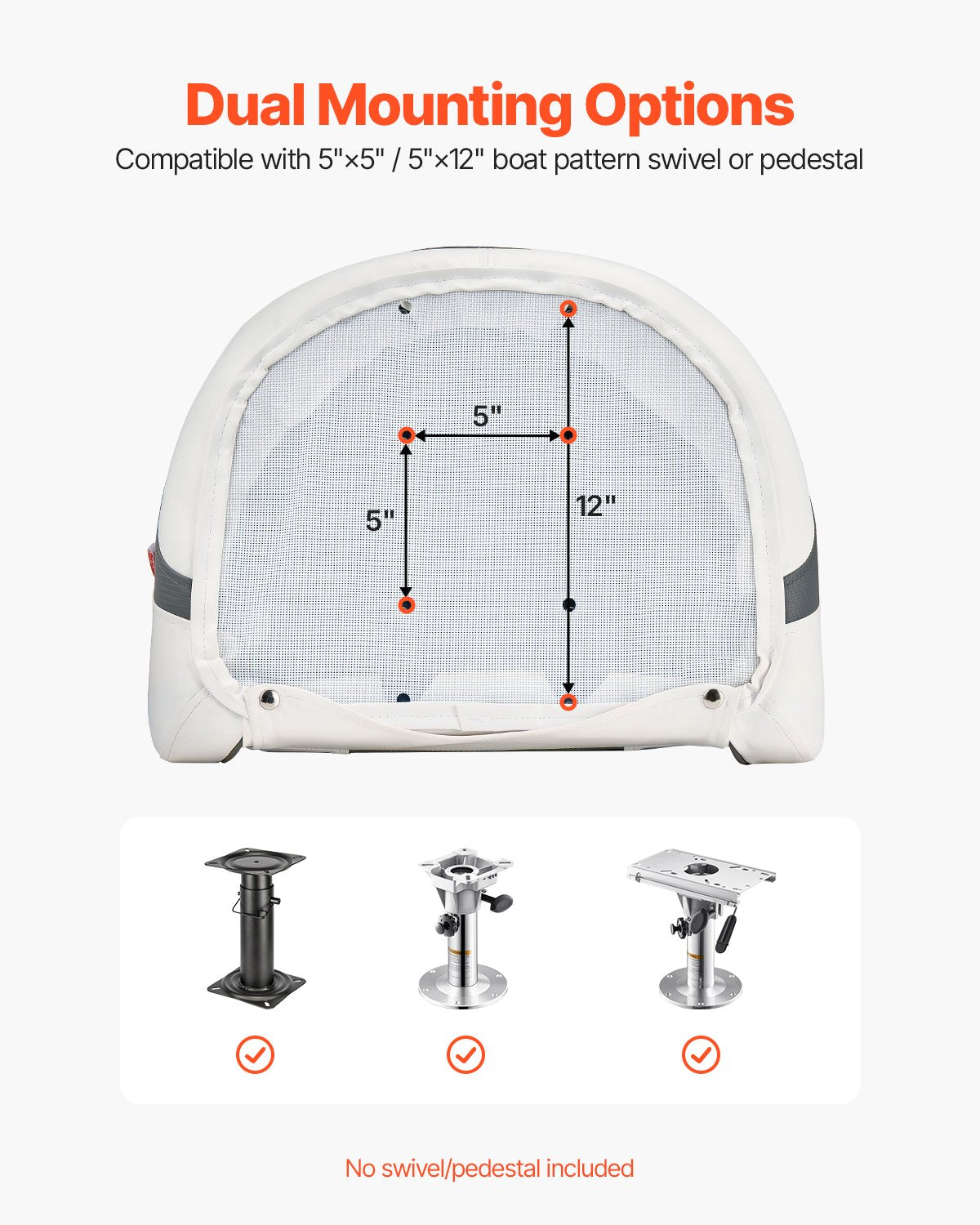VEVOR Boat Seat, High Backrest, Flip Up Boat Seat Captain Bucket Seat with Thickened Sponge Cushion & Waterproof PVC Leather, Ergonomic Design, Folding Boat Seat for Boats, Yachts, Ships, White & Grey