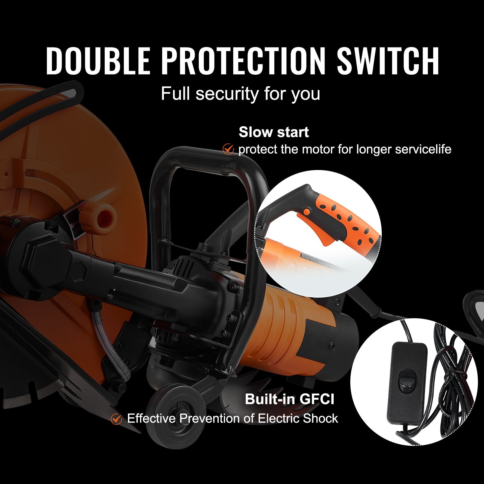 VEVOR Electric Concrete Saw, 14 in, 2000 W Motor Circular Saw Cutter with Max. 5 in Adjustable Cutting Depth, Wet Disk Saw Cutter Includes Water Line, Pump and Blade, for Stone, Brick