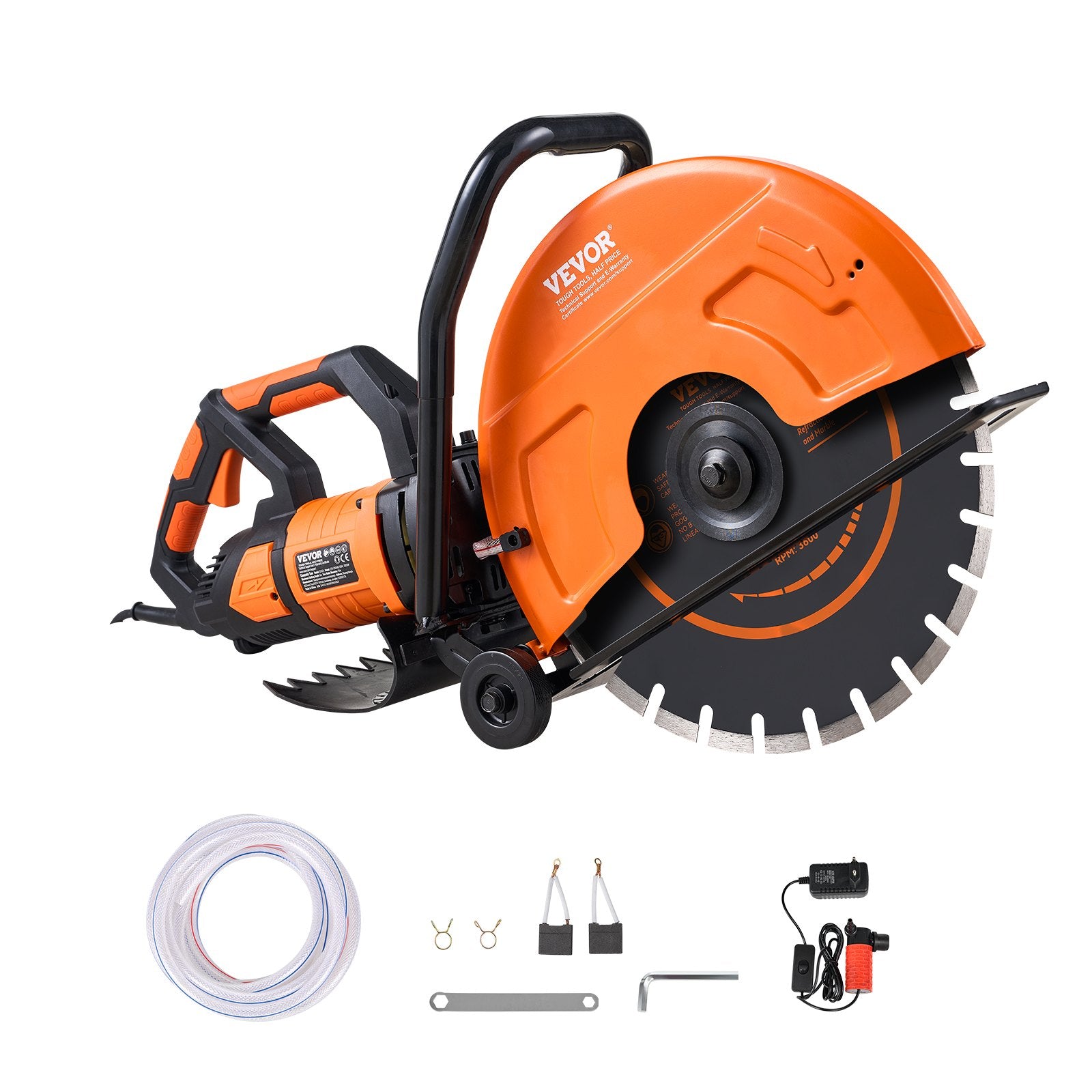 VEVOR Electric Concrete Saw, 16 in, 2800 W 15 A Motor Circular Saw Cutter with Max. 6 in Adjustable Cutting Depth, Wet Disk Saw Cutter Includes Water Line, Pump and Blade, for Stone, Brick
