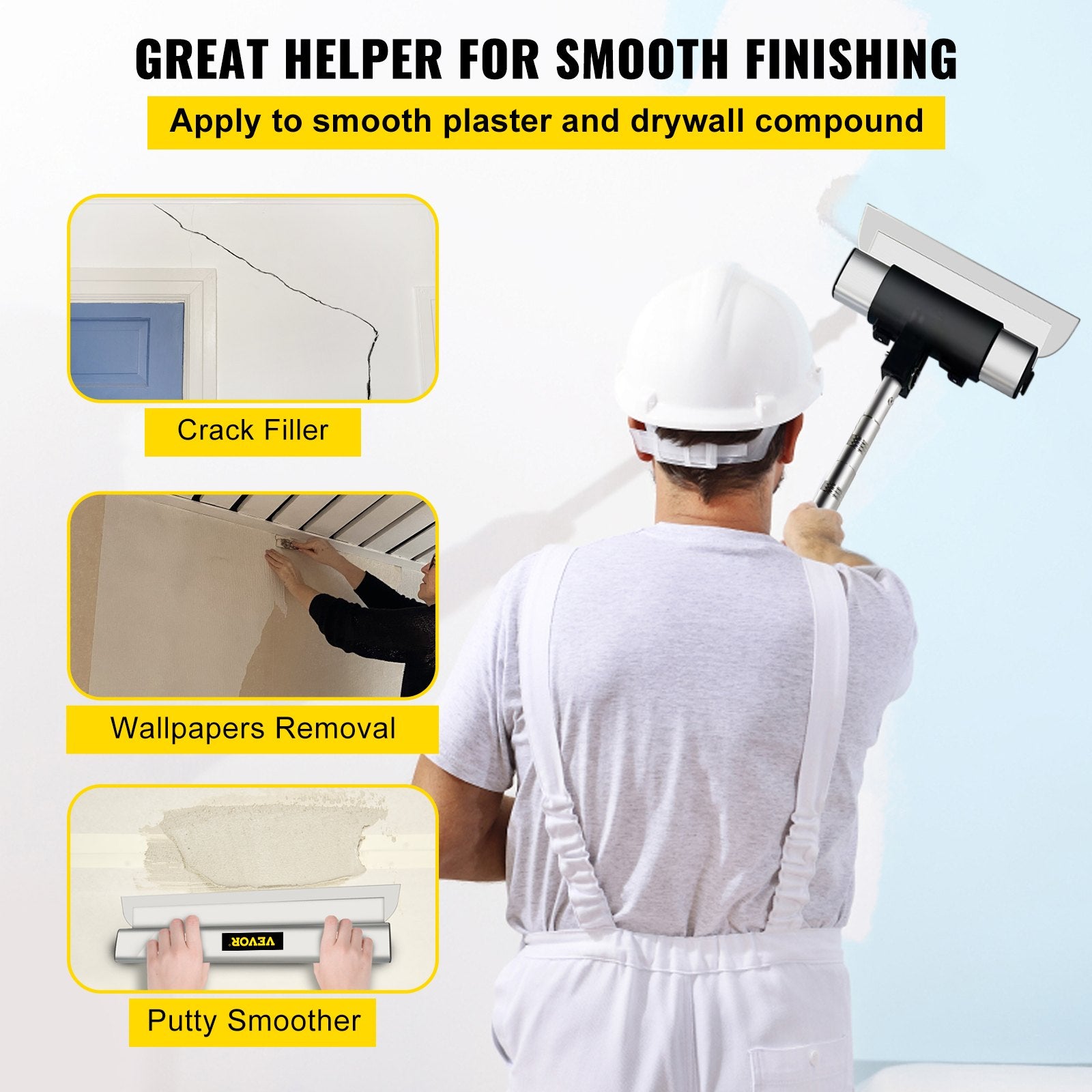 VEVOR Skimming Blade Set,10"+16"+24" Blades + 35"-78" Extension Handle,European Stainless Steel Construction Knife, Aluminum Blade Profile Smoothing Knockdown Spatula for Gyprock/Drywall/Wall-Boa
