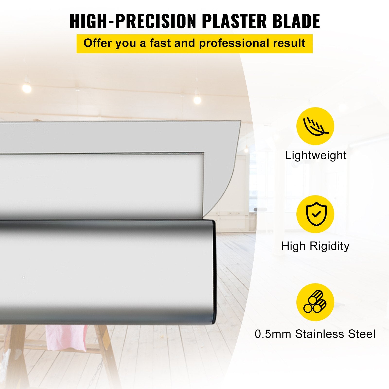 VEVOR Skimming Blade Set,10"+16"+24" Blades + 35"-78" Extension Handle,European Stainless Steel Construction Knife, Aluminum Blade Profile Smoothing Knockdown Spatula for Gyprock/Drywall/Wall-Boa