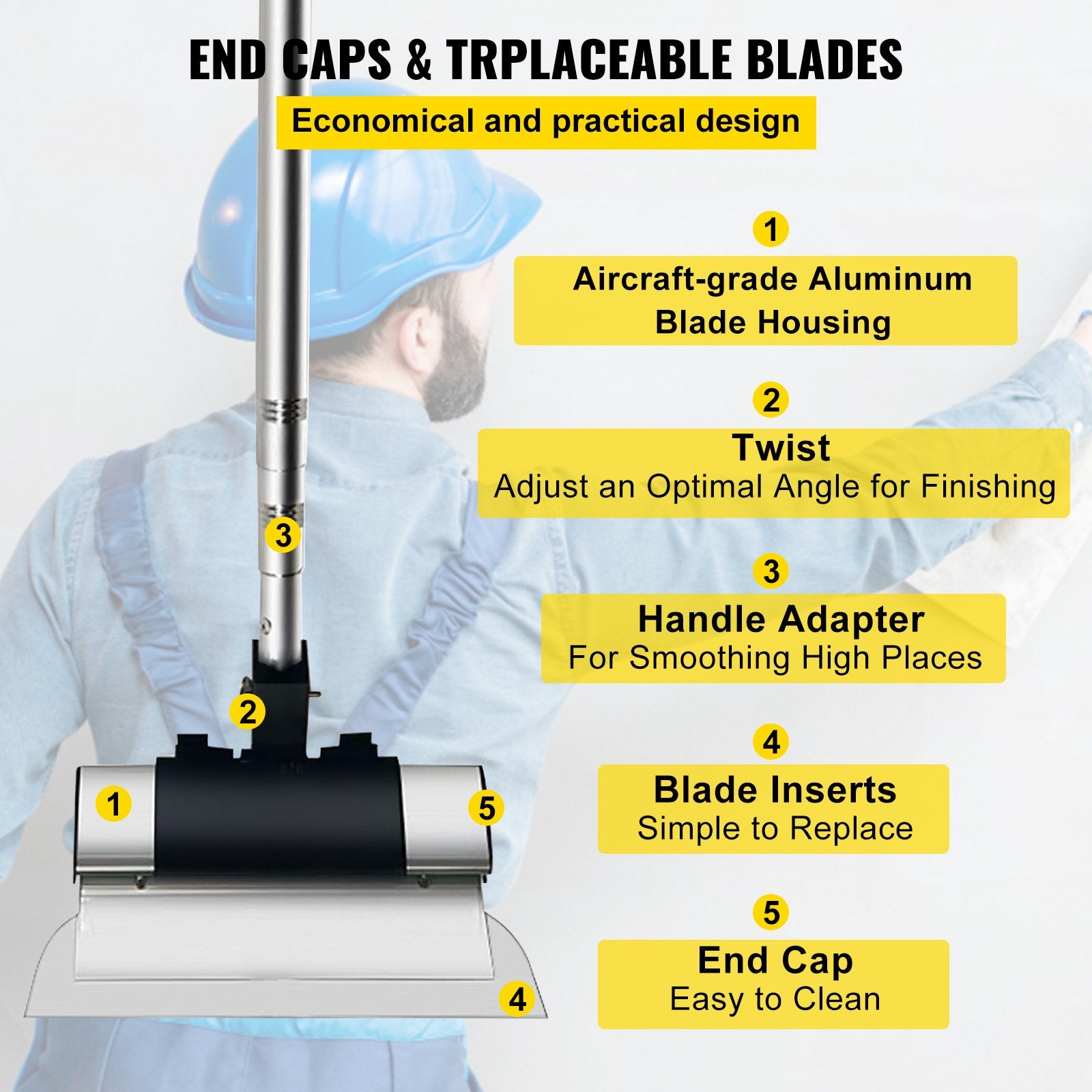 VEVOR Skimming Blade Set,10"+16"+24" Blades + 35"-78" Extension Handle,European Stainless Steel Construction Knife, Aluminum Blade Profile Smoothing Knockdown Spatula for Gyprock/Drywall/Wall-Boa