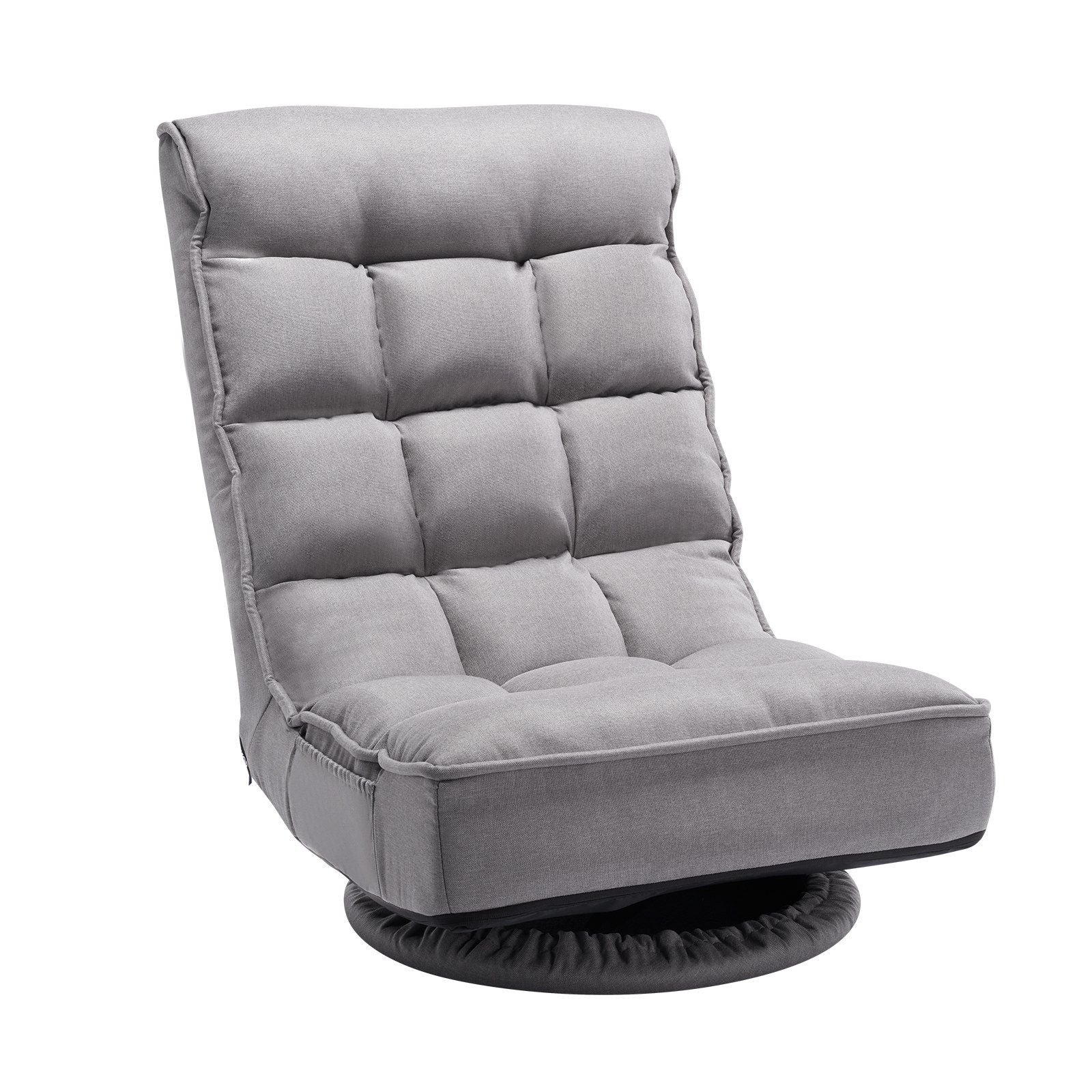 Swivel Floor Gaming Chair, 360-Degree Rotating Floor Chair with 4 Adjustable Position Folding Backrest and Lumbar Support, Folding Video Reclining Sofa for Watching TV Reading Playing Game, Gray