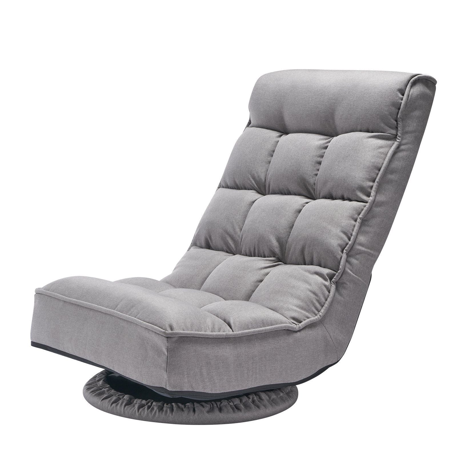 Swivel Floor Gaming Chair, 360-Degree Rotating Floor Chair with 4 Adjustable Position Folding Backrest and Lumbar Support, Folding Video Reclining Sofa for Watching TV Reading Playing Game, Gray