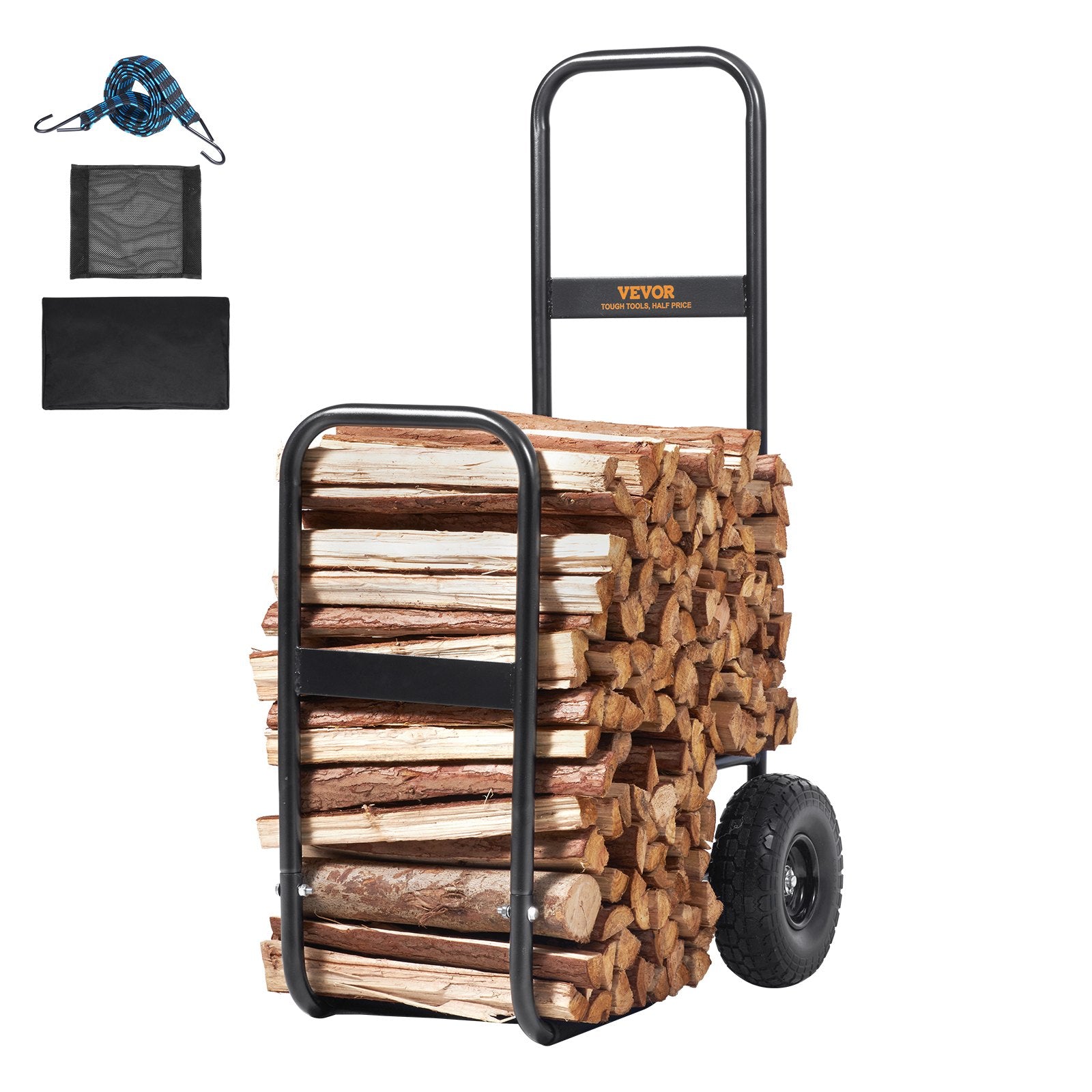 VEVOR Firewood Log Cart Wood Mover Hauler 250 lbs Capacity on PU Wheels Dolly