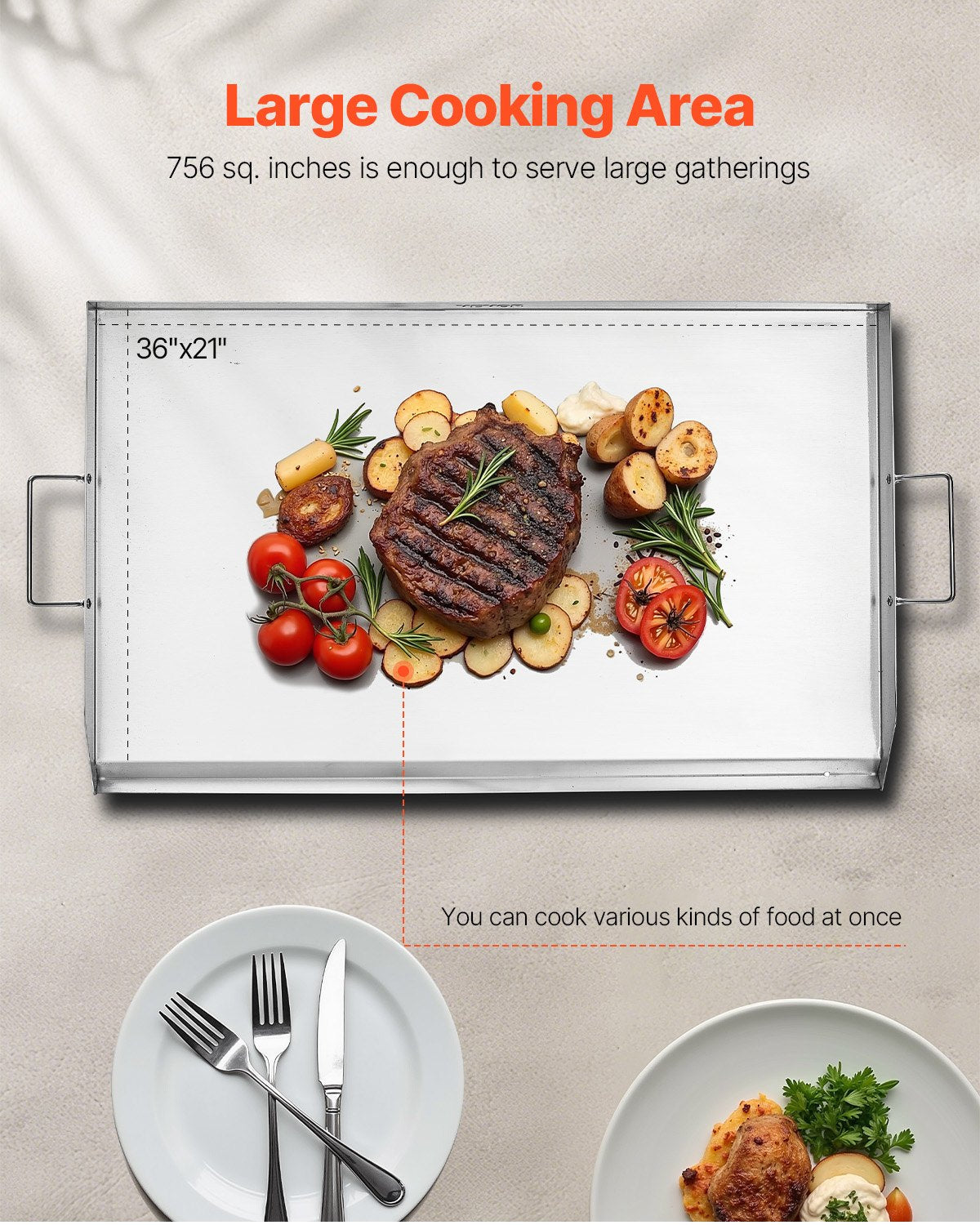 VEVOR 36x22 in Flat Top Griddle Stainless Steel Universal BBQ Grill Pan Cookware