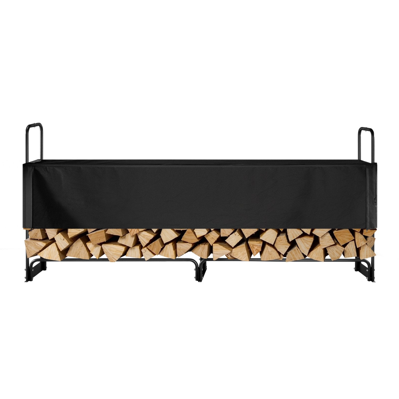 VEVOR Firewood Rack with Waterproof Cover, 257 x 36 x 117 cm Outdoor Firewood Holder, 660lb Weight Capacity, 1/2 Cord Log Holder, Half-Covered, Powder-coated Wood Storage Rack for Fireplace Deck