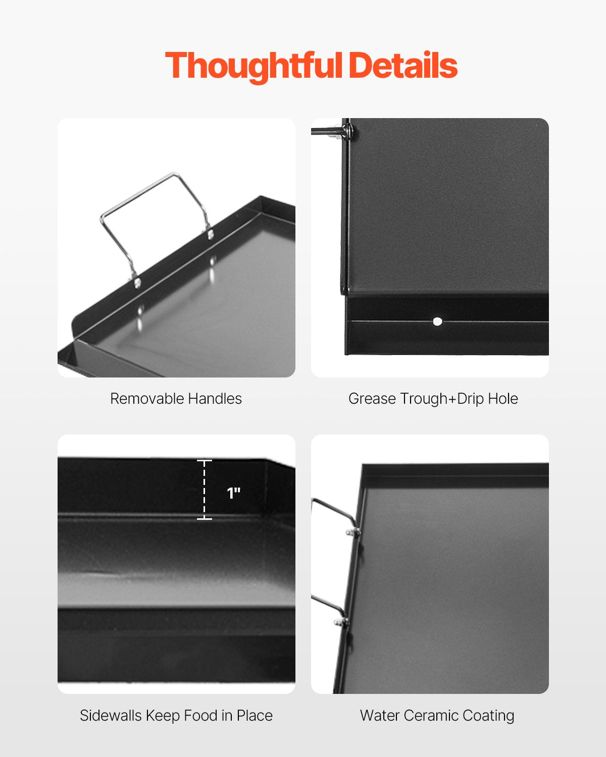 VEVOR Carbon Steel Griddle, 24x16 inch Universal Flat Top Rectangular Plate, Gas Grill Griddle for BBQ Grill, Teppanyaki, Portable Family Cookware with Handle, for Camping Tailgating Party