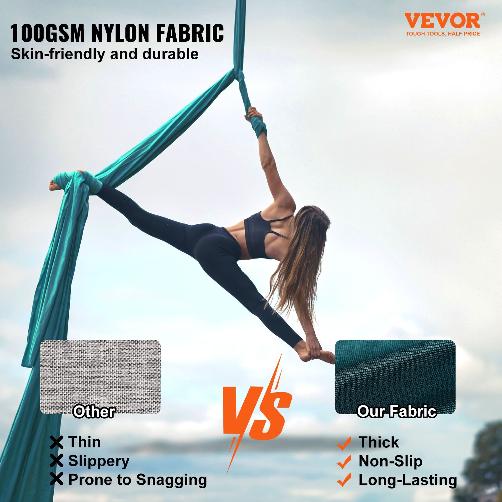 Aerial Silk & Yoga Swing, 10 m Length, Aerial Yoga Hammock Kit with 100gsm Nylon Fabric, Full Rigging Hardware & Easy Set-up Guide, Antigravity Flying for All Levels Fitness Bodybuilding, Green