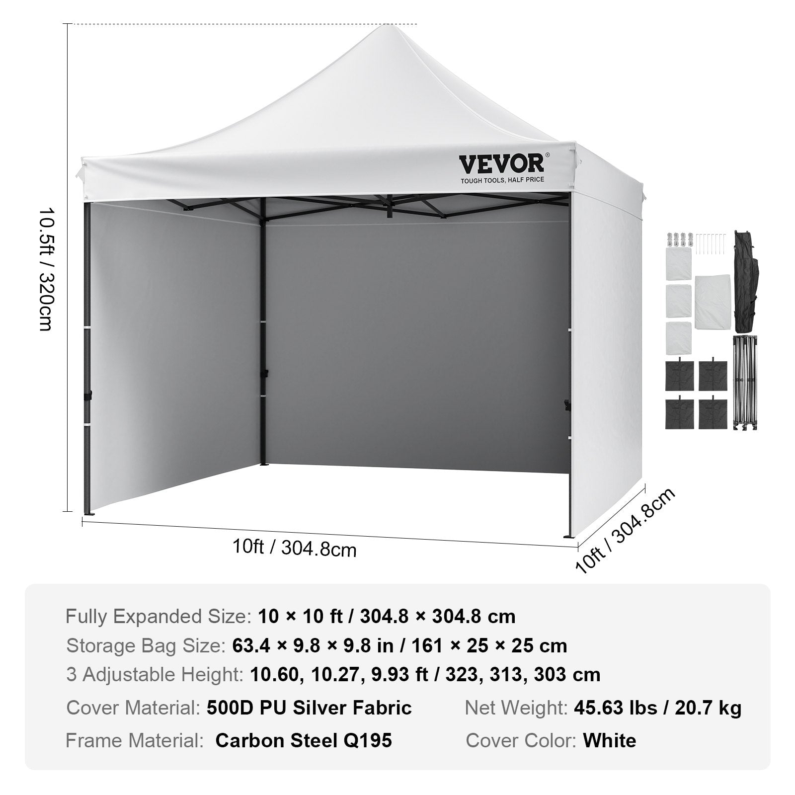 VEVOR Pop Up Canopy Tent Outdoor Gazebo Tent 10x10FT with Sidewalls & Bag White