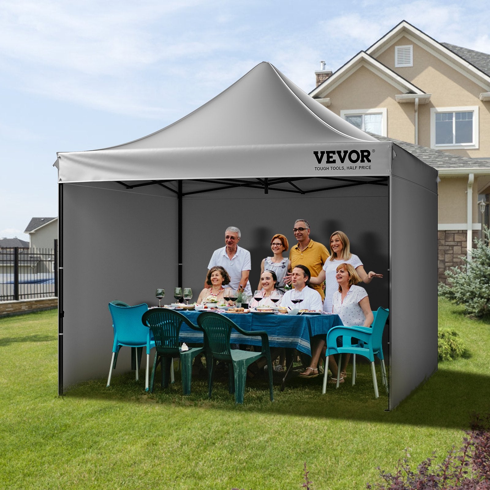 VEVOR 304.8 x 304.8 cm Pop up Canopy with Removable Sidewalls, Instant Canopies Portable Gazebo & Wheeled Bag, UV Resistant Waterproof, Enclosed Canopy Tent for Outdoor Events, Patio, Backyard, Party