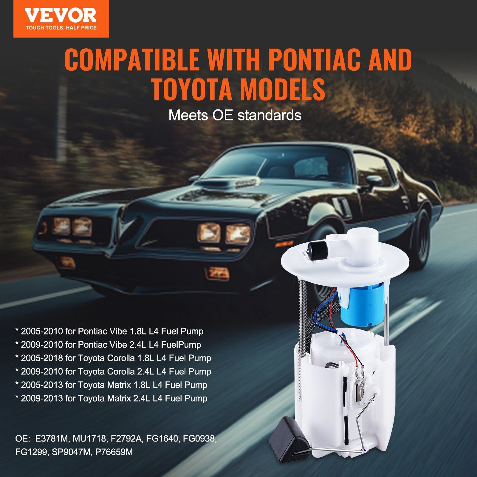 Electric Fuel Pump Module Assembly, Compatible with Pontiac Vibe 2005-2010, Toyota Corolla 2005-2018, Toyota Matrix 2005-2013, 1.8L 2.4L, Replace E3781M, MU1718, F2792A, FG1640, FG0938, FG1299