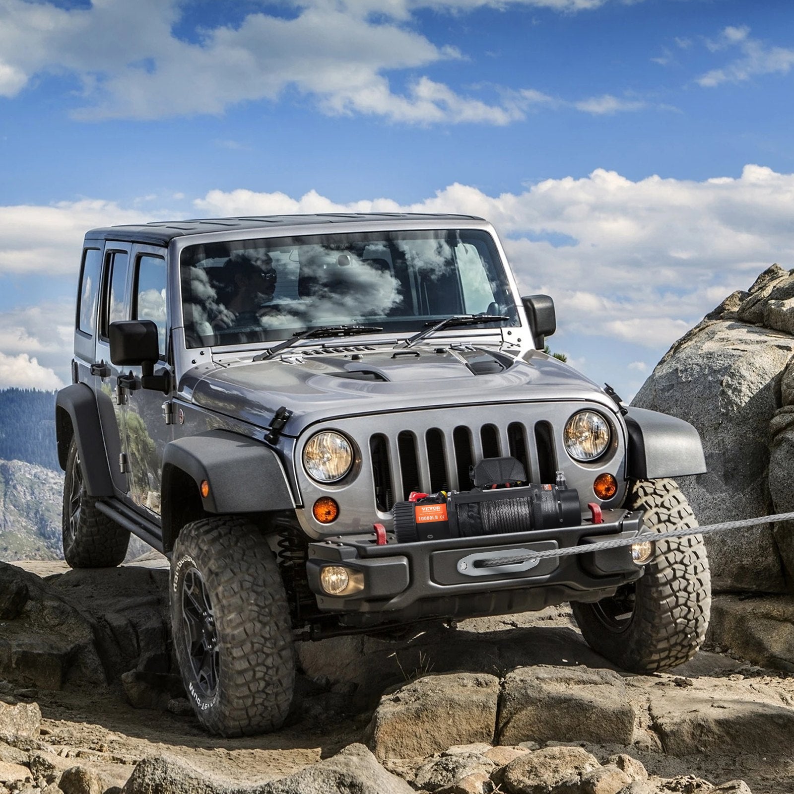 VEVOR Electric Winch, 4536 kg Load Capacity Nylon Rope Winch, IP67 8.9 mm x 25.9 m ATV Winch with Wireless Handheld Remote & Hawse Fairlead for Towing Jeep Off-Road SUV Truck Car Trailer Boat