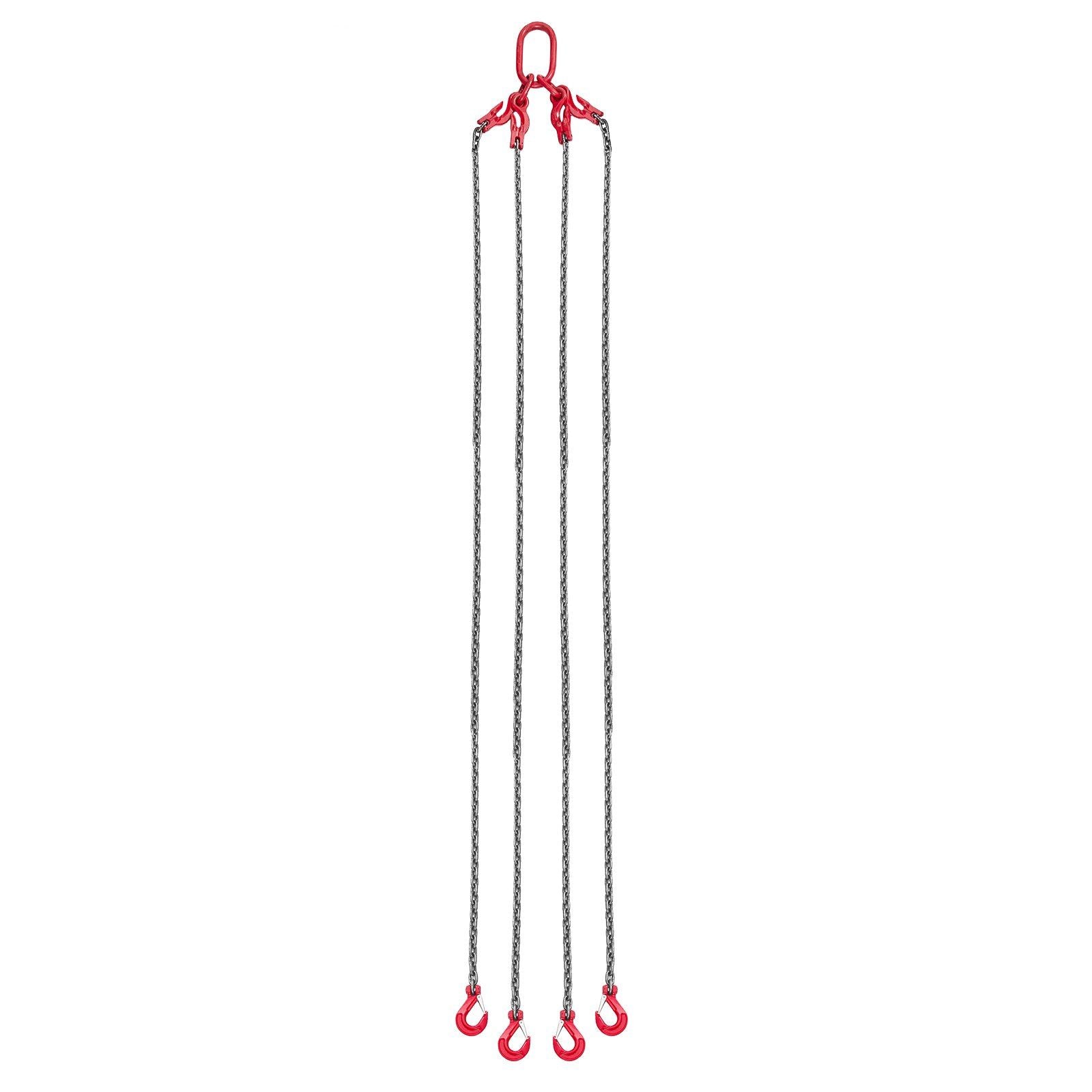 Chain Sling, 10mm x 3 m Lifting Chains with 4 Leg Grab Hooks, Heavy Duty G80 Alloy Steel Lifting Sling, 10.4 Ton Capacity, Adjustable Engine Chain Hoist Lifts for Cargo Security Towing