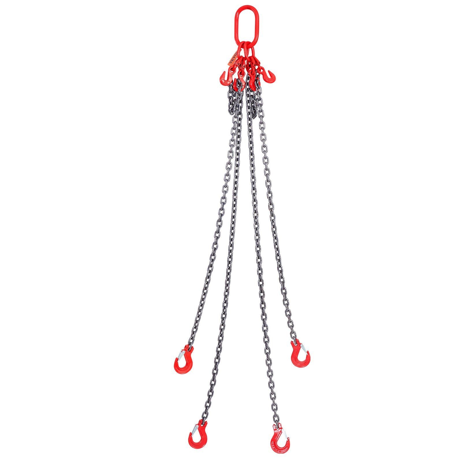 Chain Sling, 8 mm x 150 cm Lifting Chains with Hooks, G80 Engine Chain Hoist Lifts, 5 Ton Lifting Sling Chains for Engine Hoist, Engine Lift Chain with 4 Leg Grab Hooks & Adjusters Heavy Duty