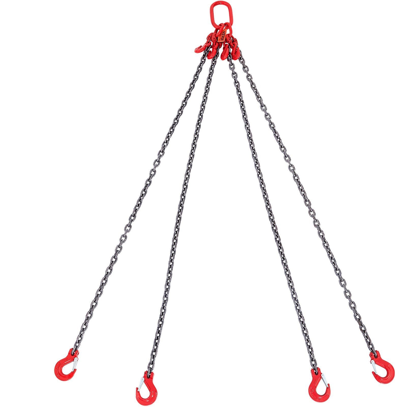 Chain Sling, 8 mm x 150 cm Lifting Chains with Hooks, G80 Engine Chain Hoist Lifts, 5 Ton Lifting Sling Chains for Engine Hoist, Engine Lift Chain with 4 Leg Grab Hooks & Adjusters Heavy Duty