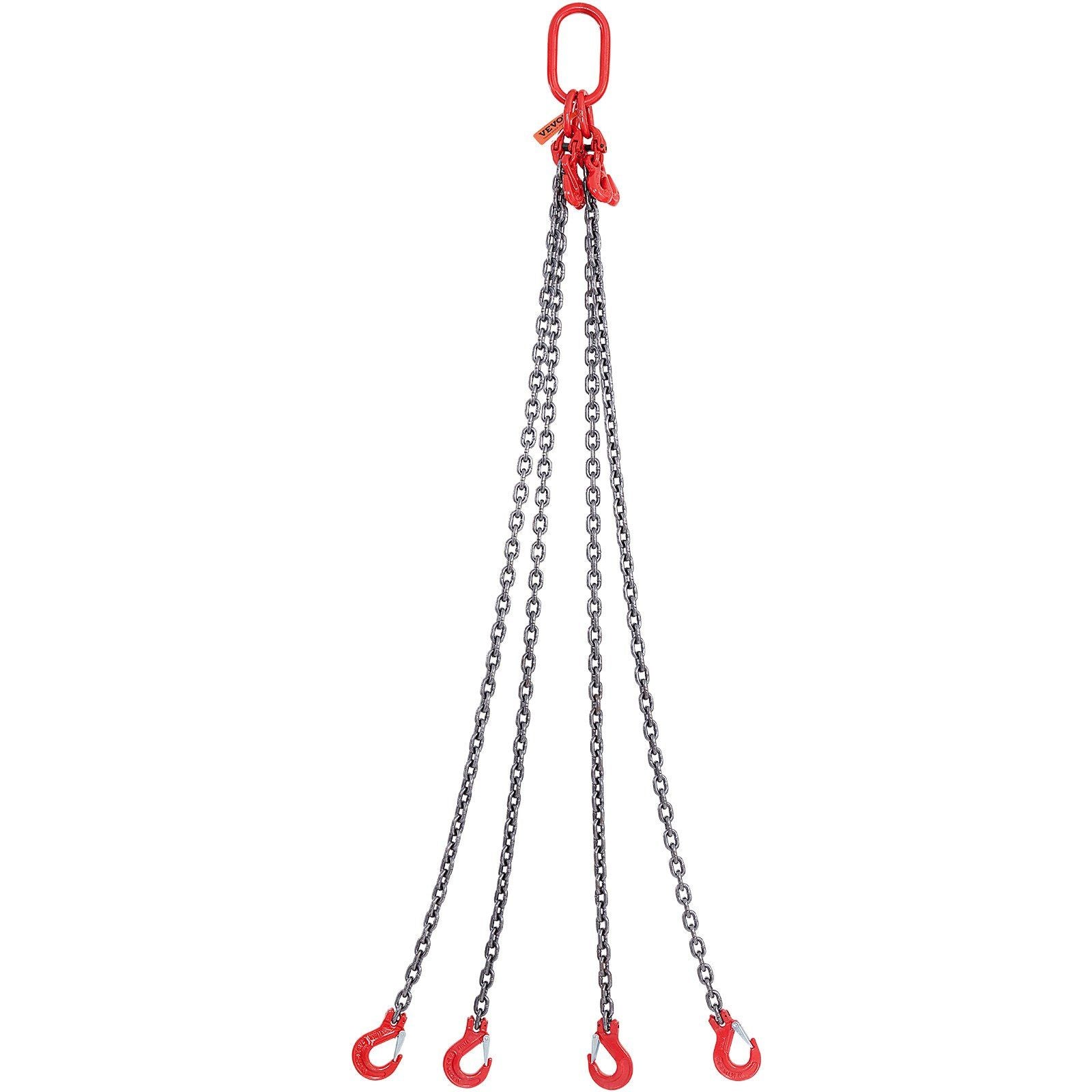 Chain Sling, 8 mm x 150 cm Lifting Chains with Hooks, G80 Engine Chain Hoist Lifts, 5 Ton Lifting Sling Chains for Engine Hoist, Engine Lift Chain with 4 Leg Grab Hooks & Adjusters Heavy Duty